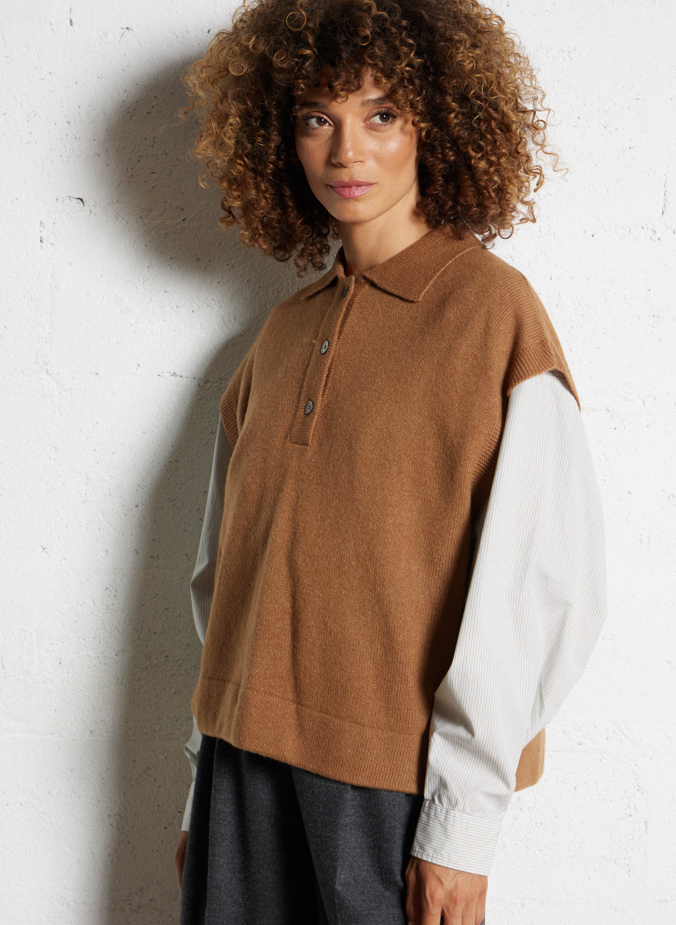 Pull oversize en laine mélangée BELLEROSE Marron