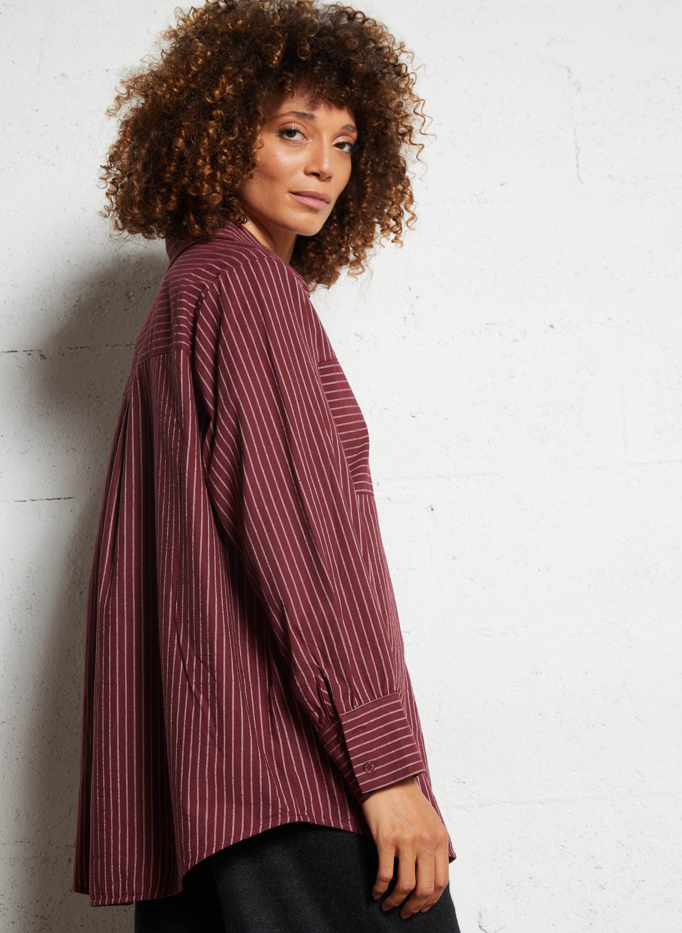 Chemise oversize col classique en coton SEE U SOON Prune