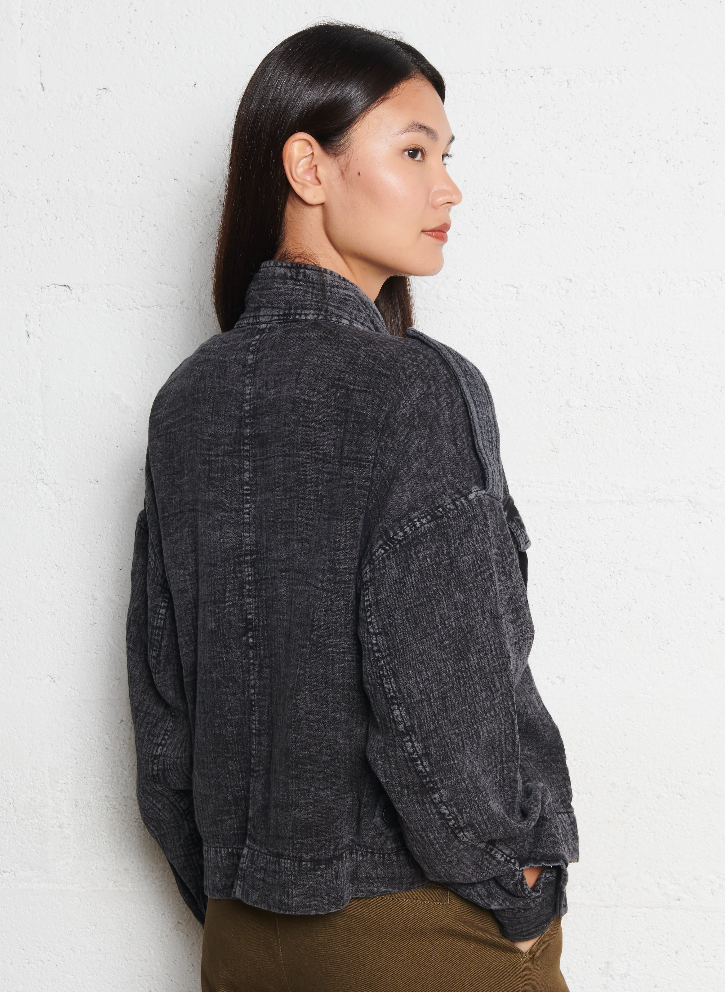 Short high-neck cotton gauze jacket IKKS Grey