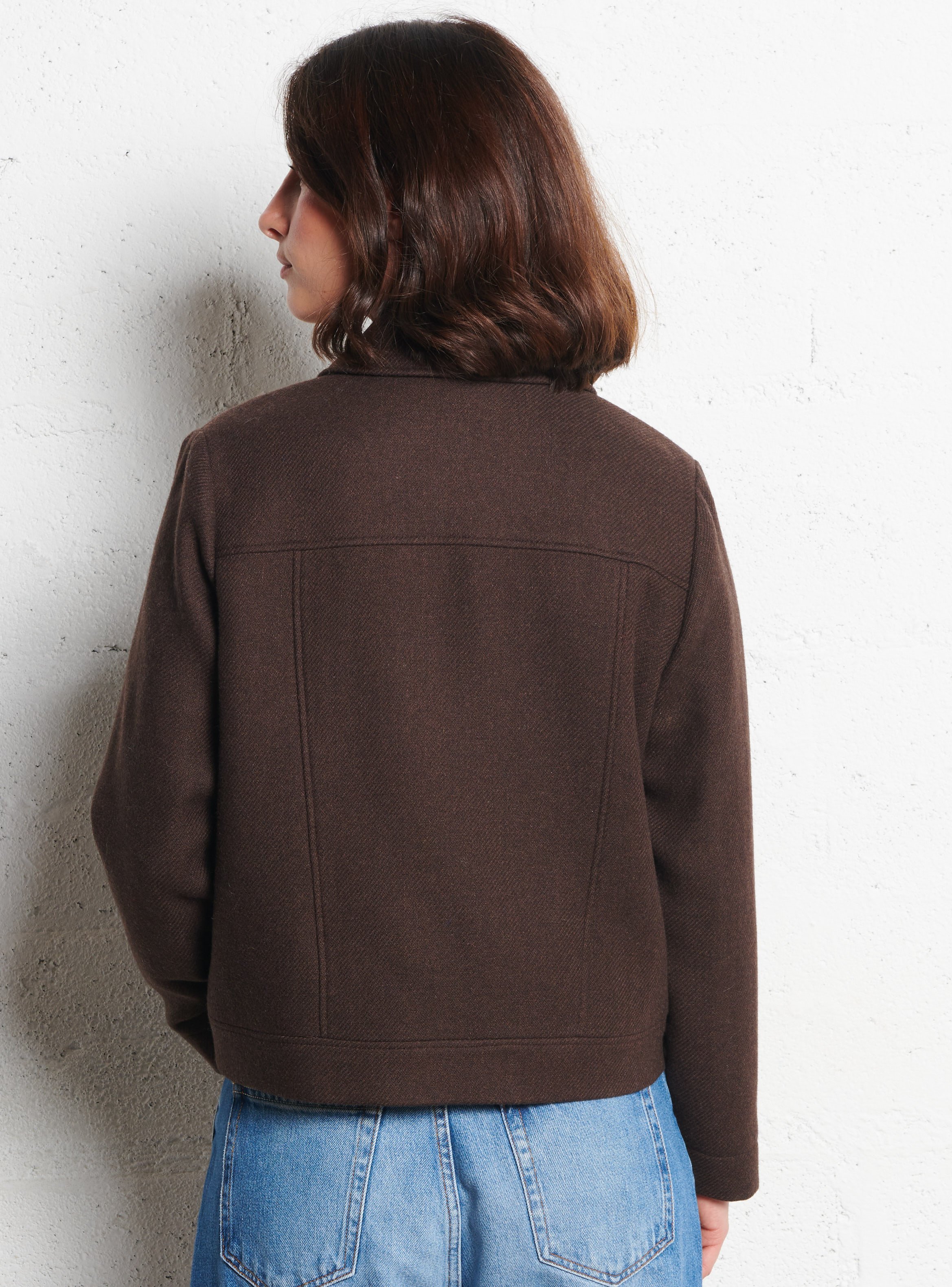 Veste droite col classique en laine mélangée I CODE Marron