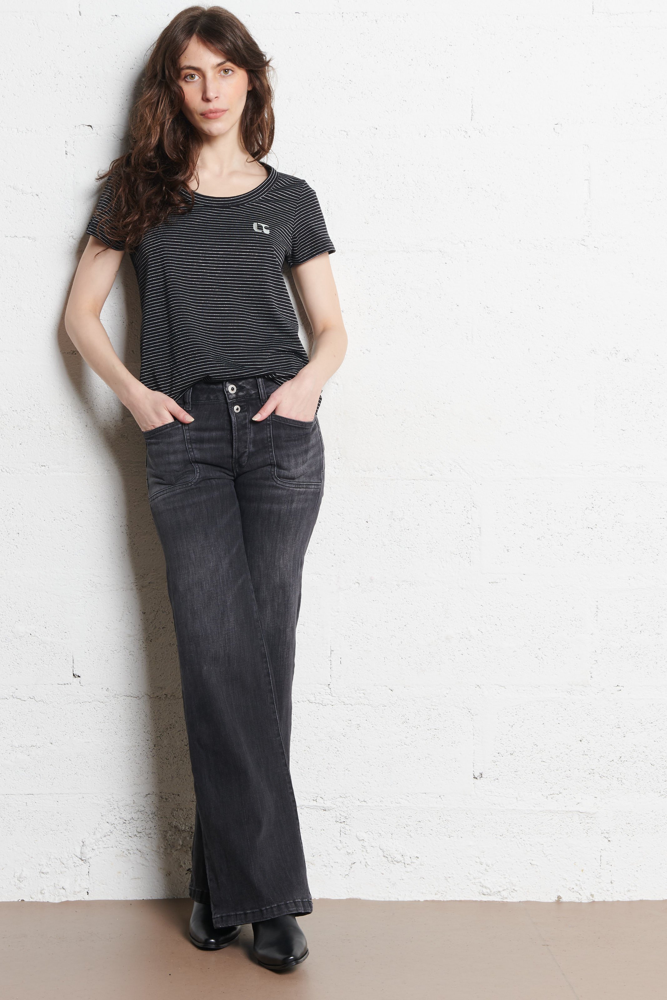 Jean évasée en coton mélangé LE TEMPS DES CERISES Gris