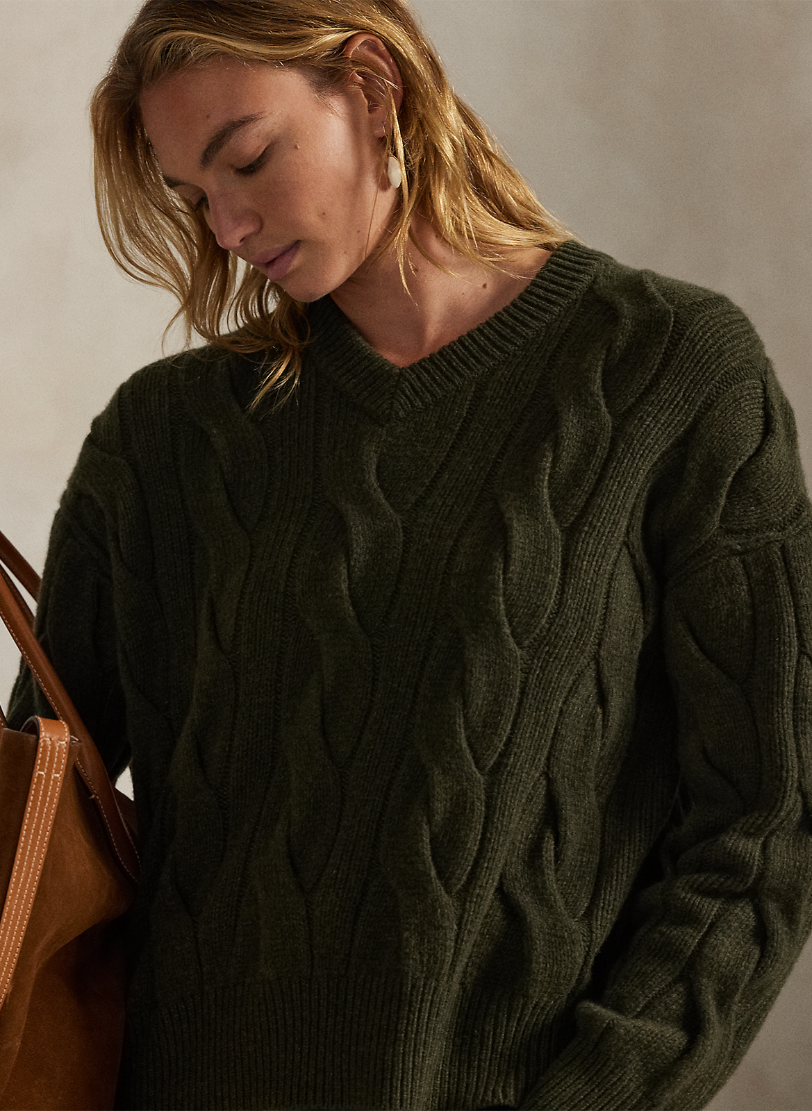 Pull droit col V en laine et cachemire mélangé POLO RALPH LAUREN Vert