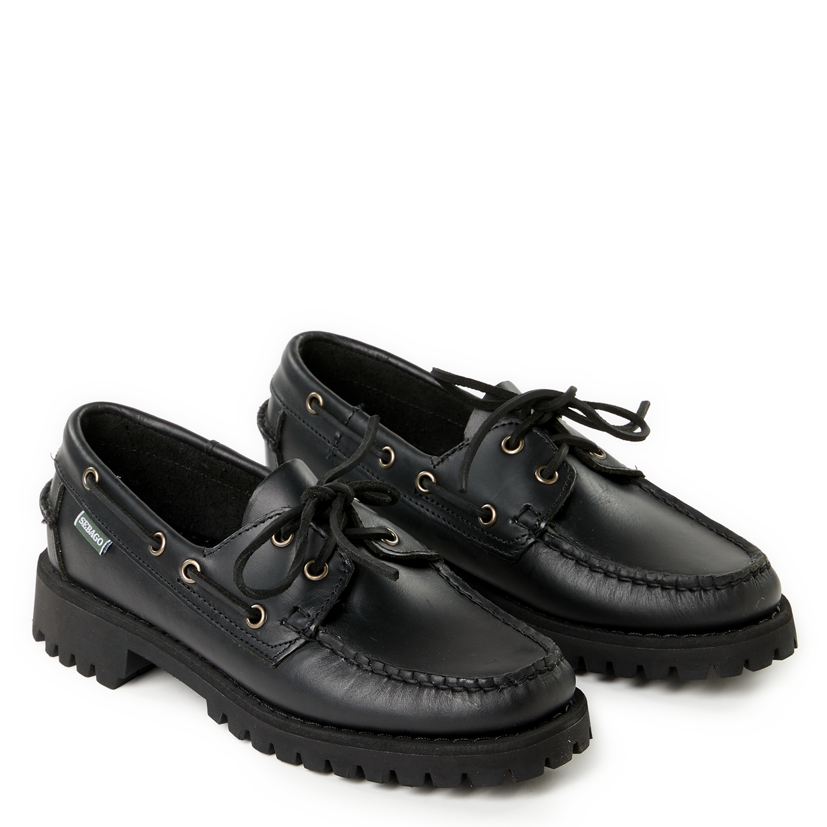 Plain leather lace-up moccasins SEBAGO Black