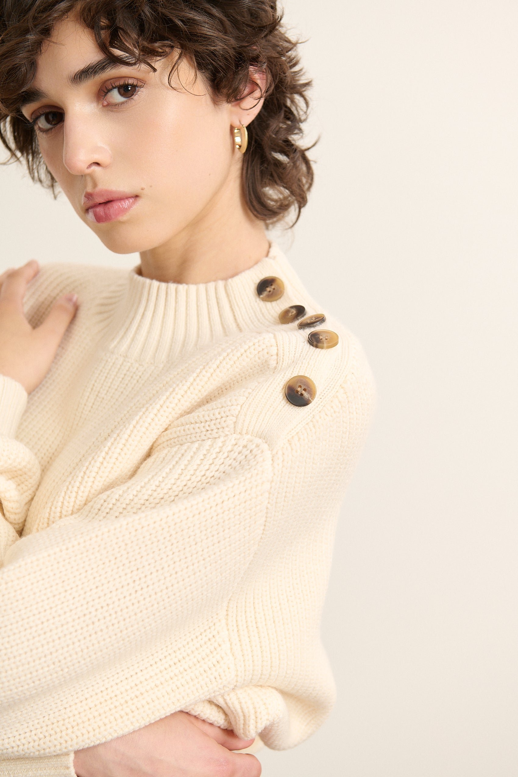 V-neck cardigan with puff sleeves GARANCE PARIS White