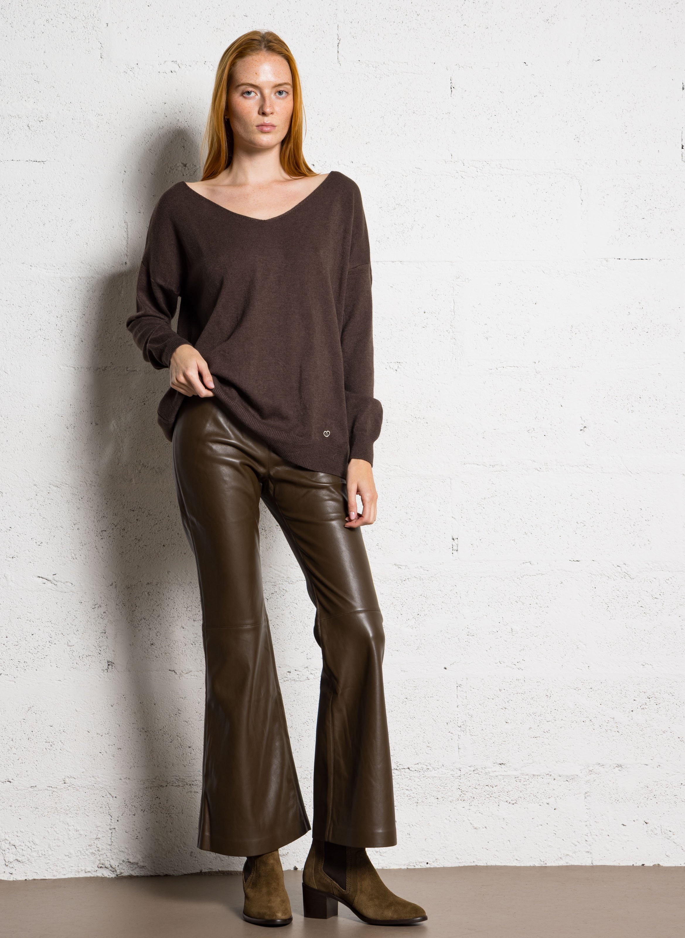 Faux leather flare pants BERENICE Brown