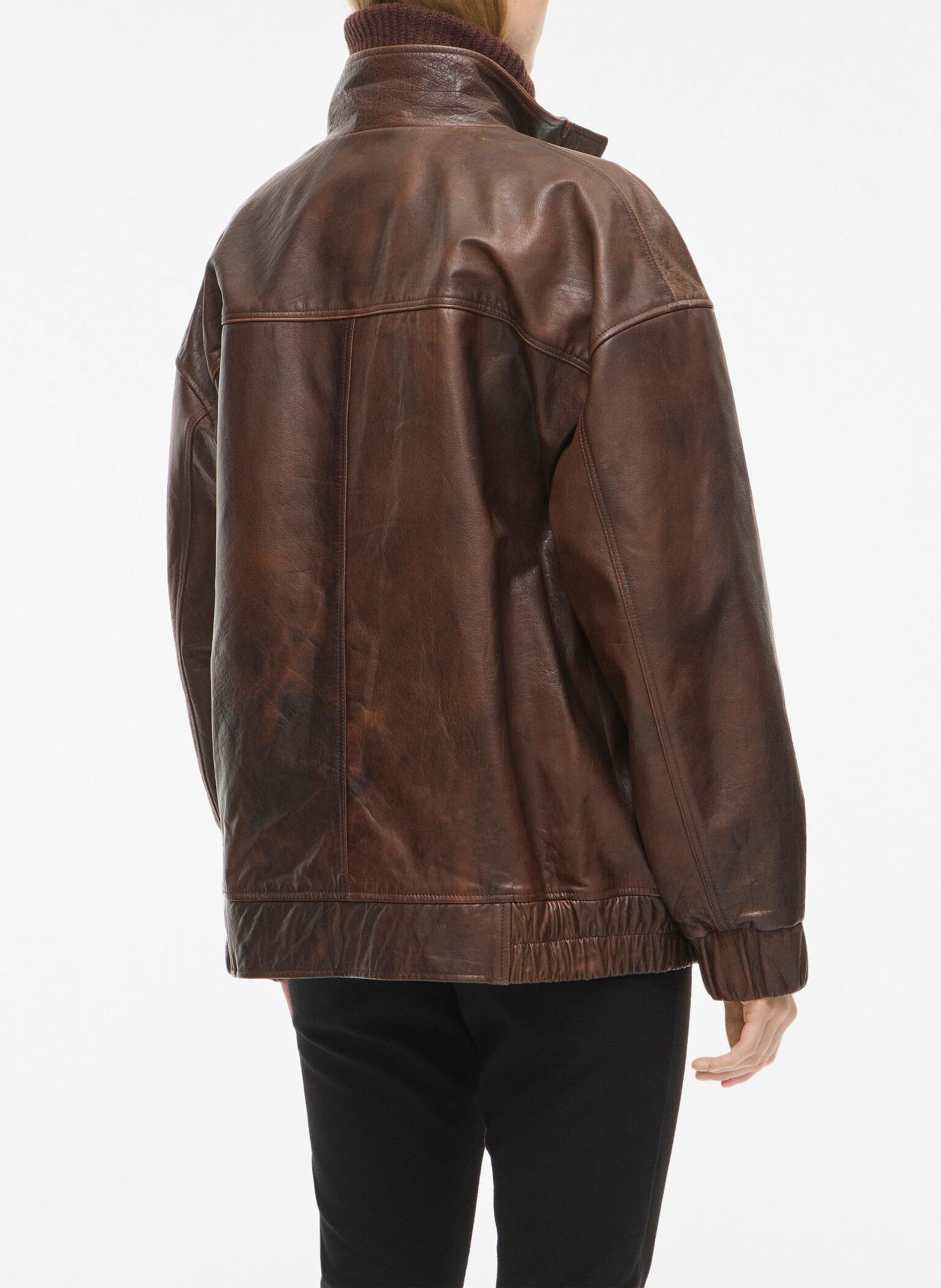 Oversize Lederjacke mit Stehkragen ROUGE EDIT Braun