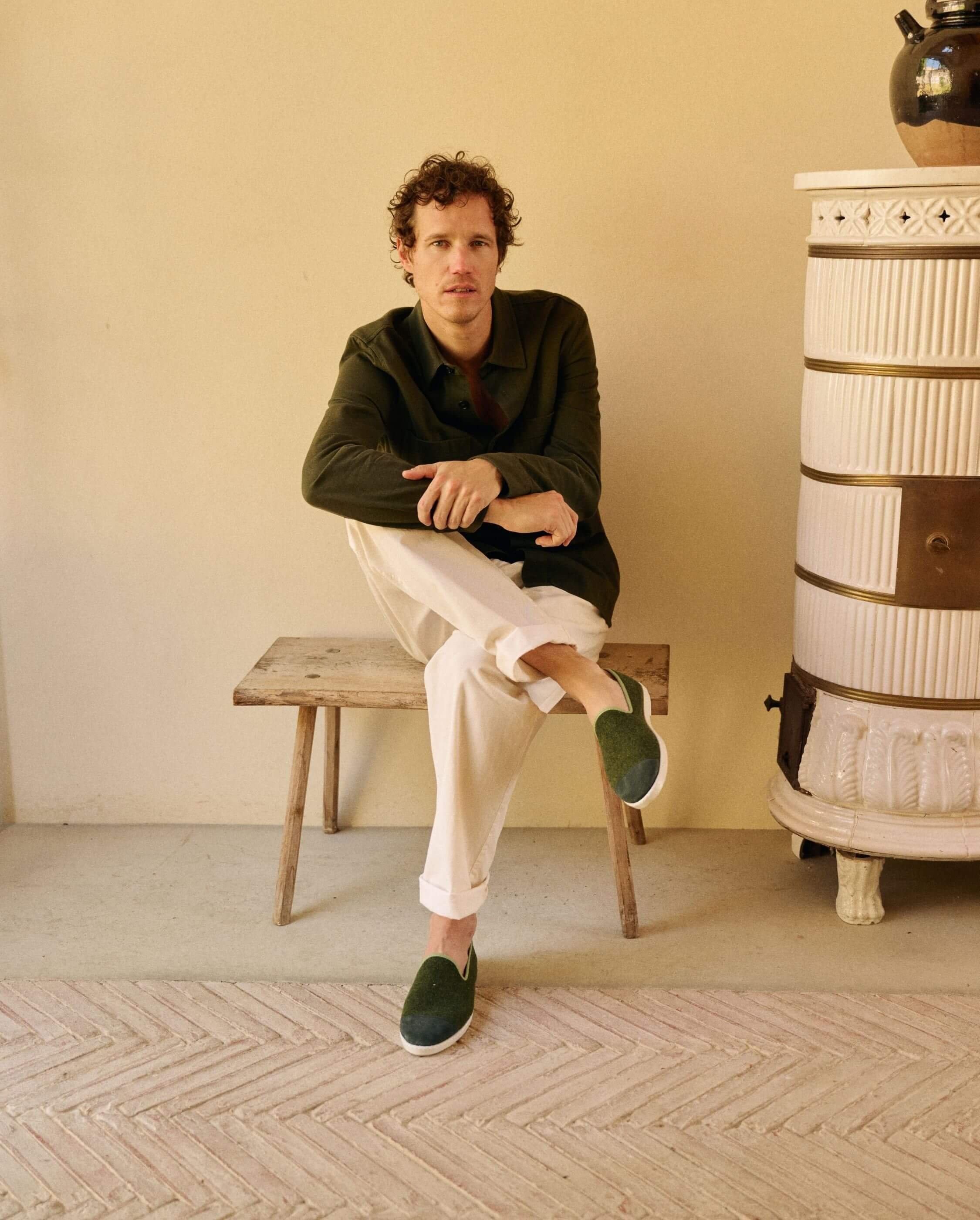 Men's wool slipper, sage green ANGARDE Green