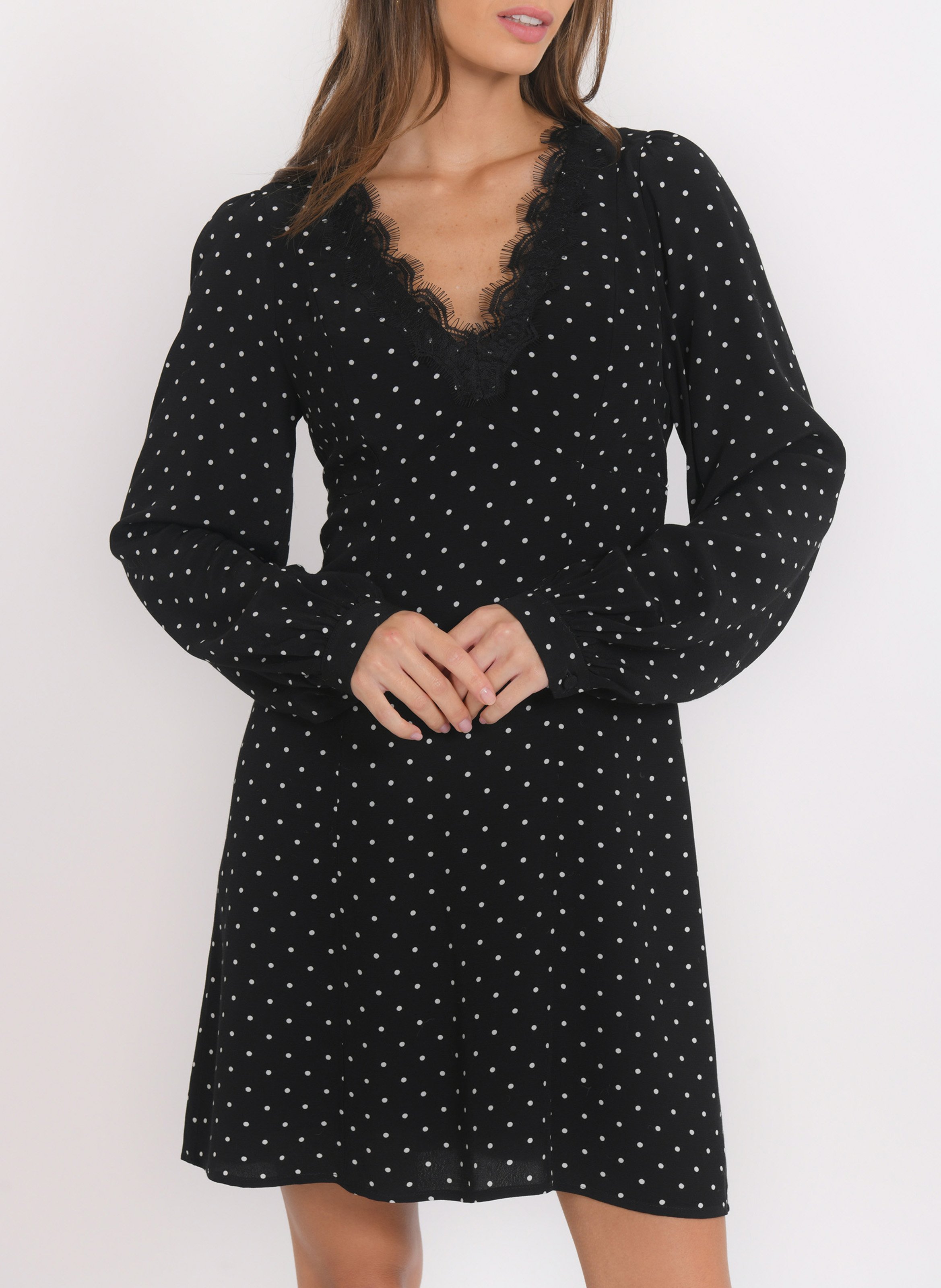 Robe courte à pois col v KOOKAI Noir