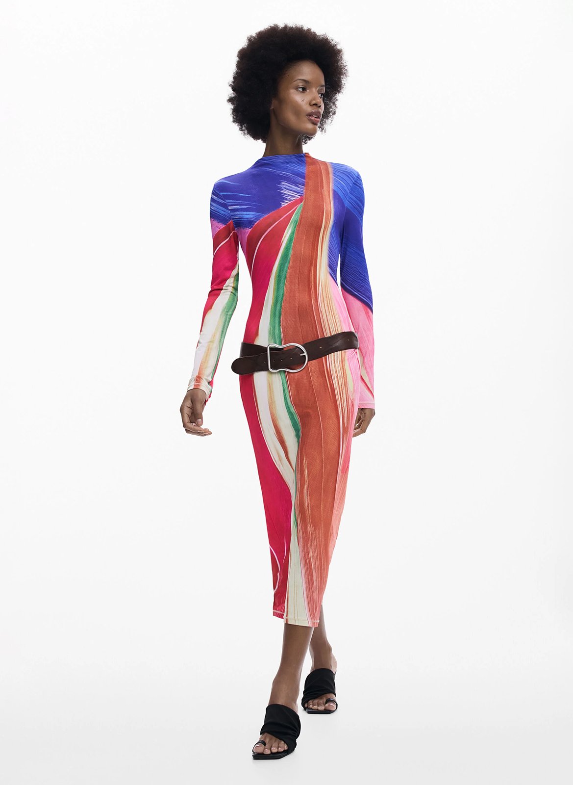 Robe midi col rond  DESIGUAL Multicolore