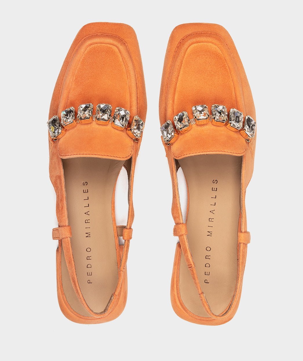 Orange suede back-strap moccasins. PEDRO MIRALLES Orange