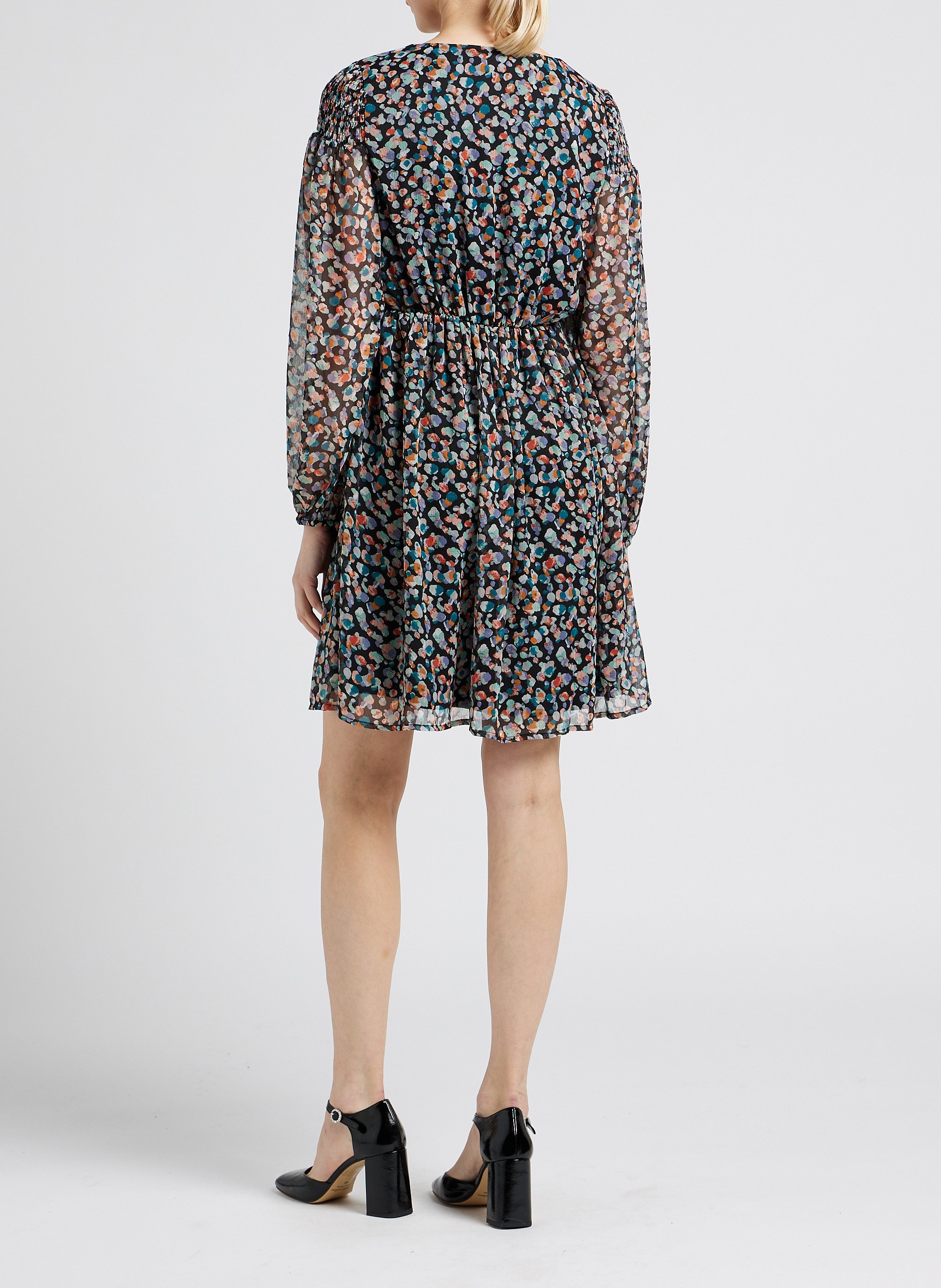 Robe courte col V imprimée  VILA Noir