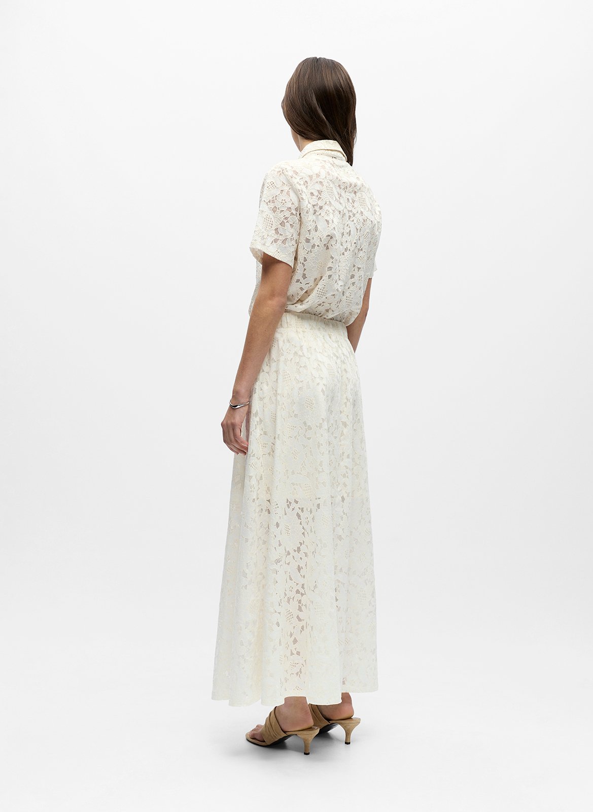 Flared long lace skirt OBJECT Beige