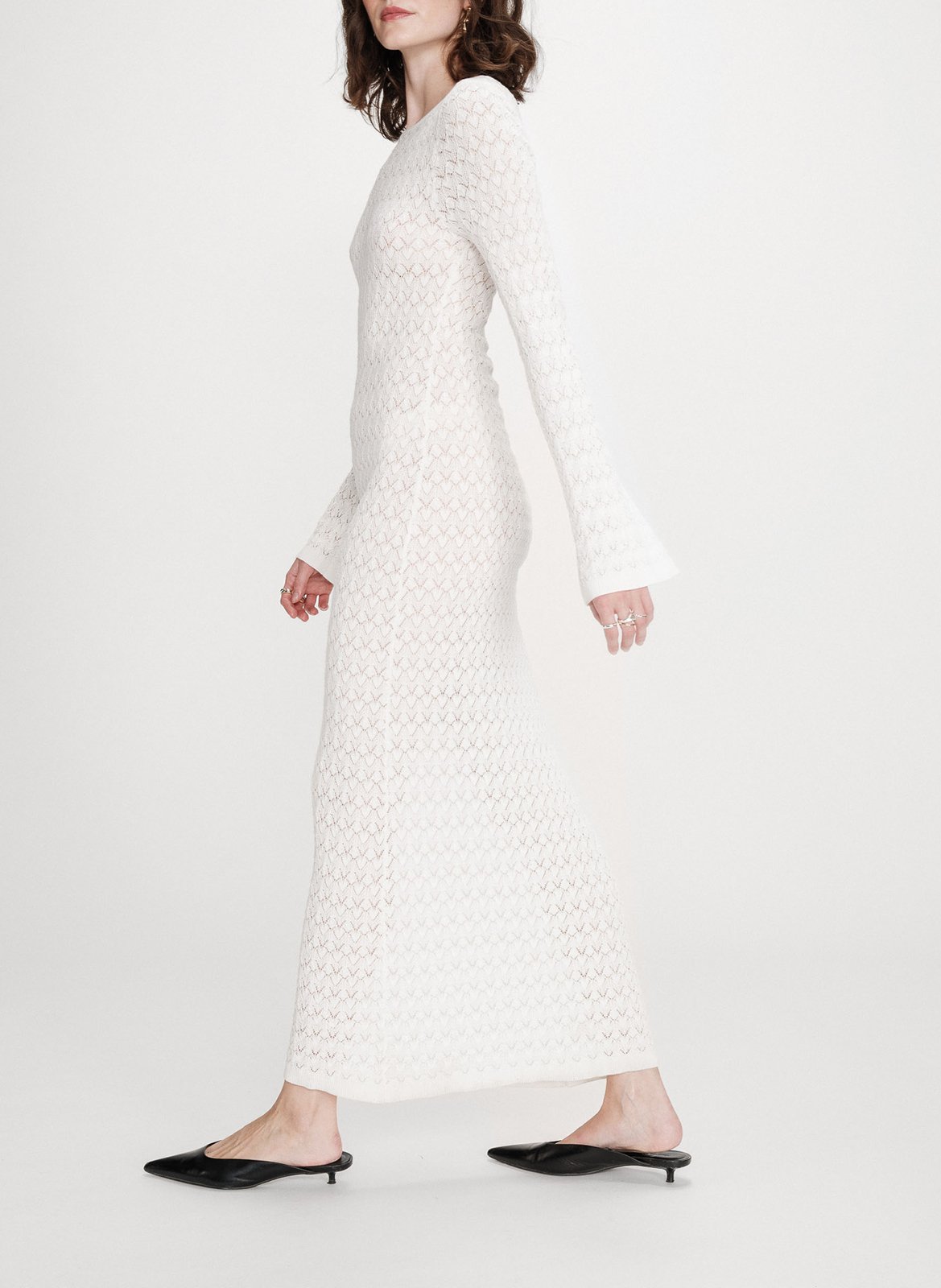 Robe longue col rond tricotée GRACE ET MILA Blanc