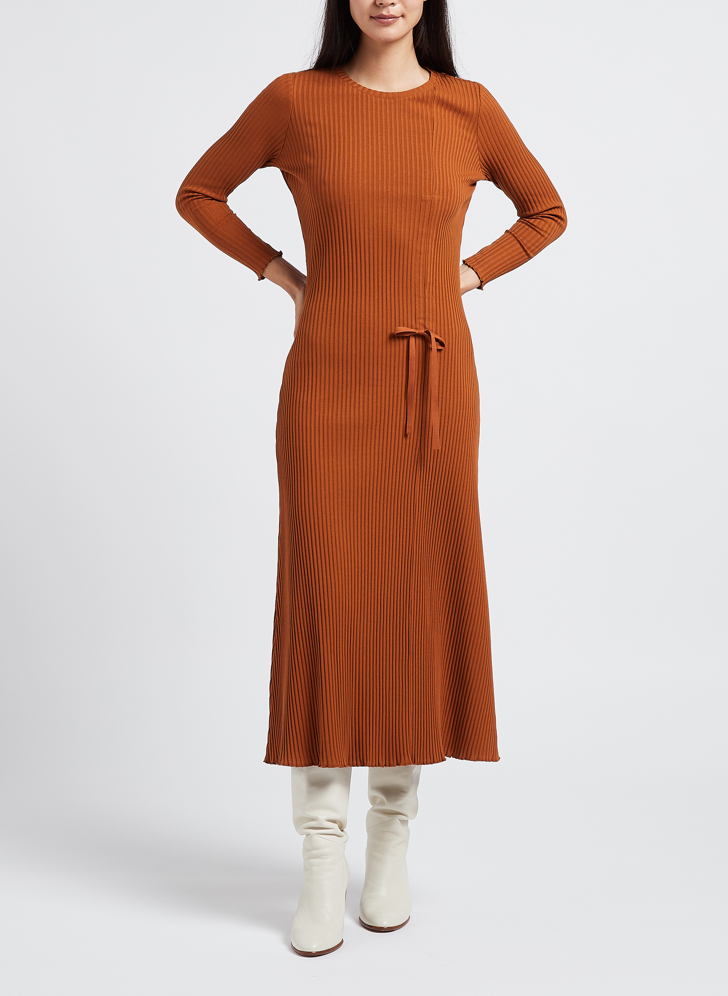 Figurbetontes Kleid mit Rundhalsausschnitt aus Baumwolle RITA ROW Braun