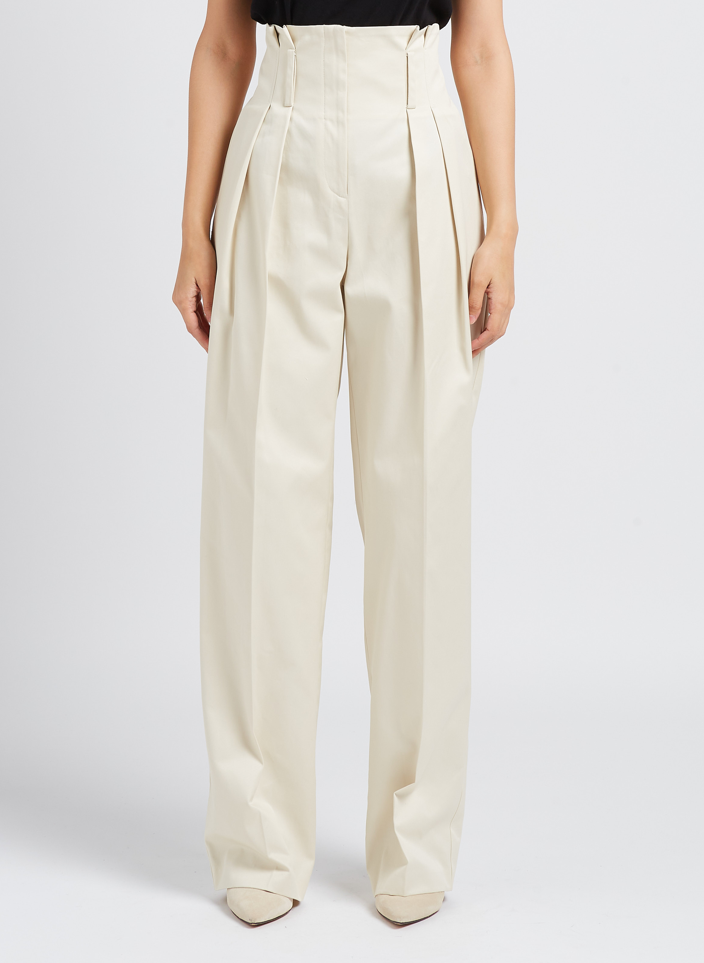 Gerade geschnittene Taillenhose aus Baumwolle mit Bundfalten IRO Weiss