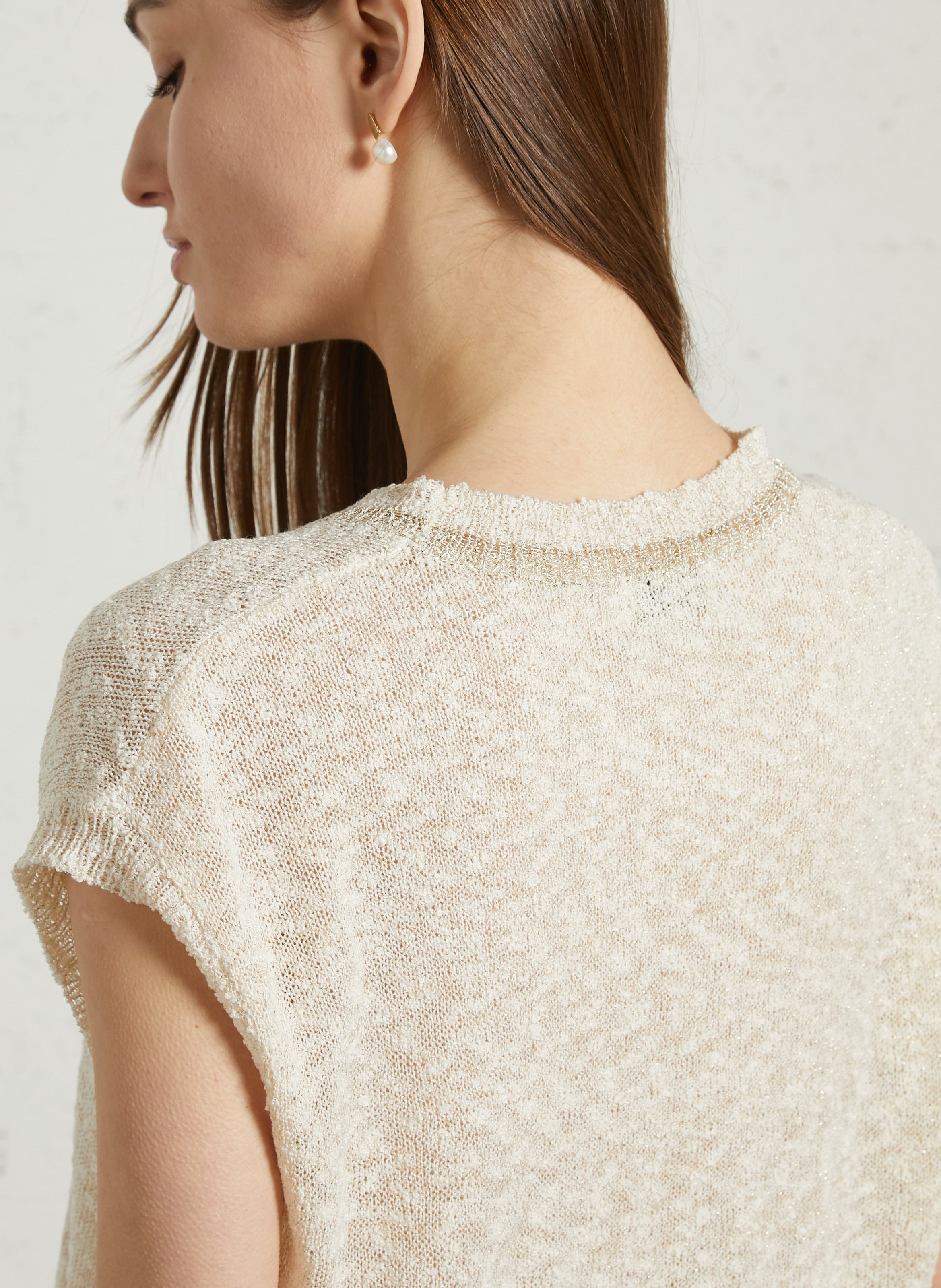 Ärmelloses Oberteil aus metallischem Strick SEE U SOON Weiss