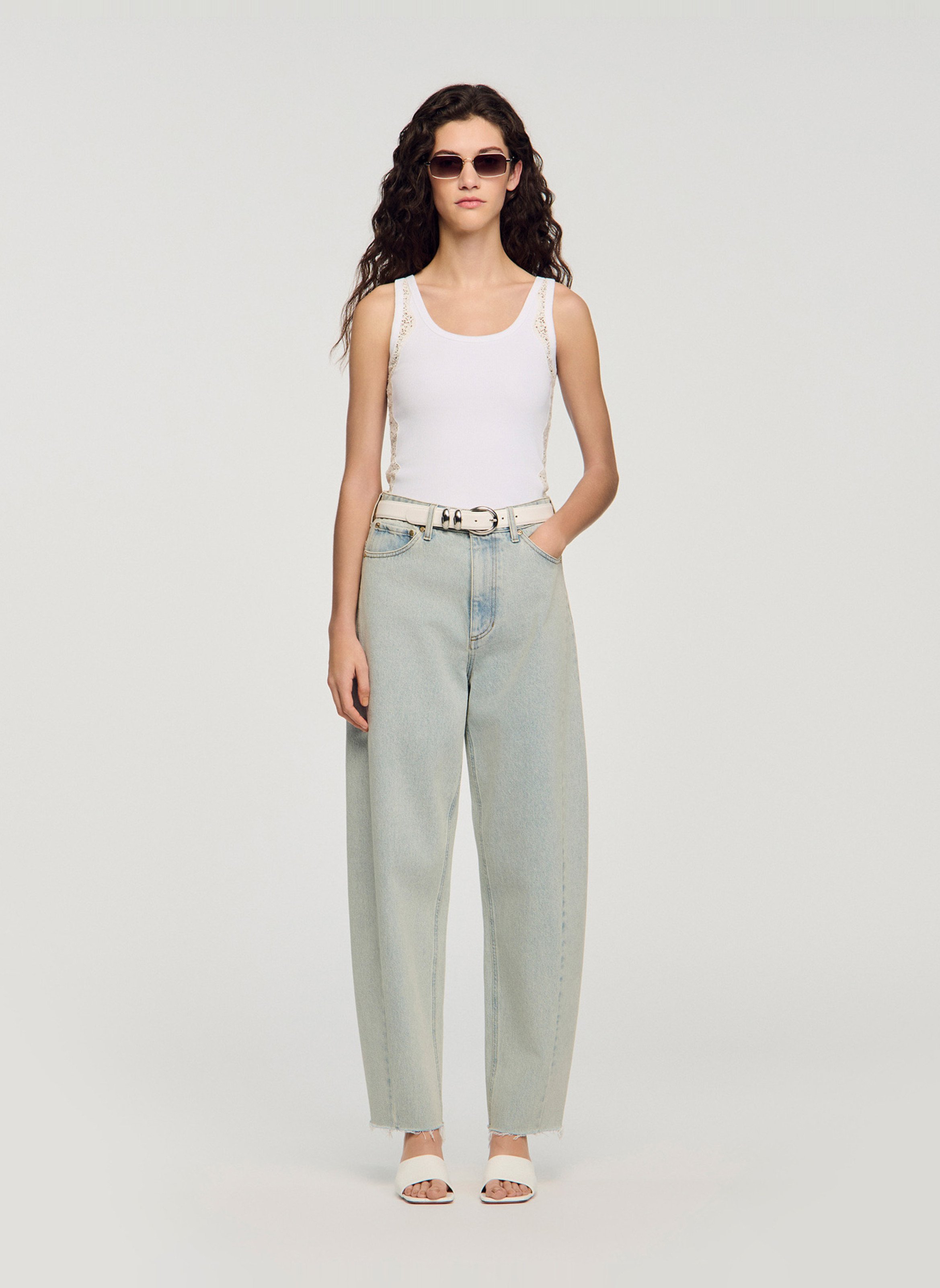 Katoenen singlet met ronde hals en borduurwerk SANDRO Wit