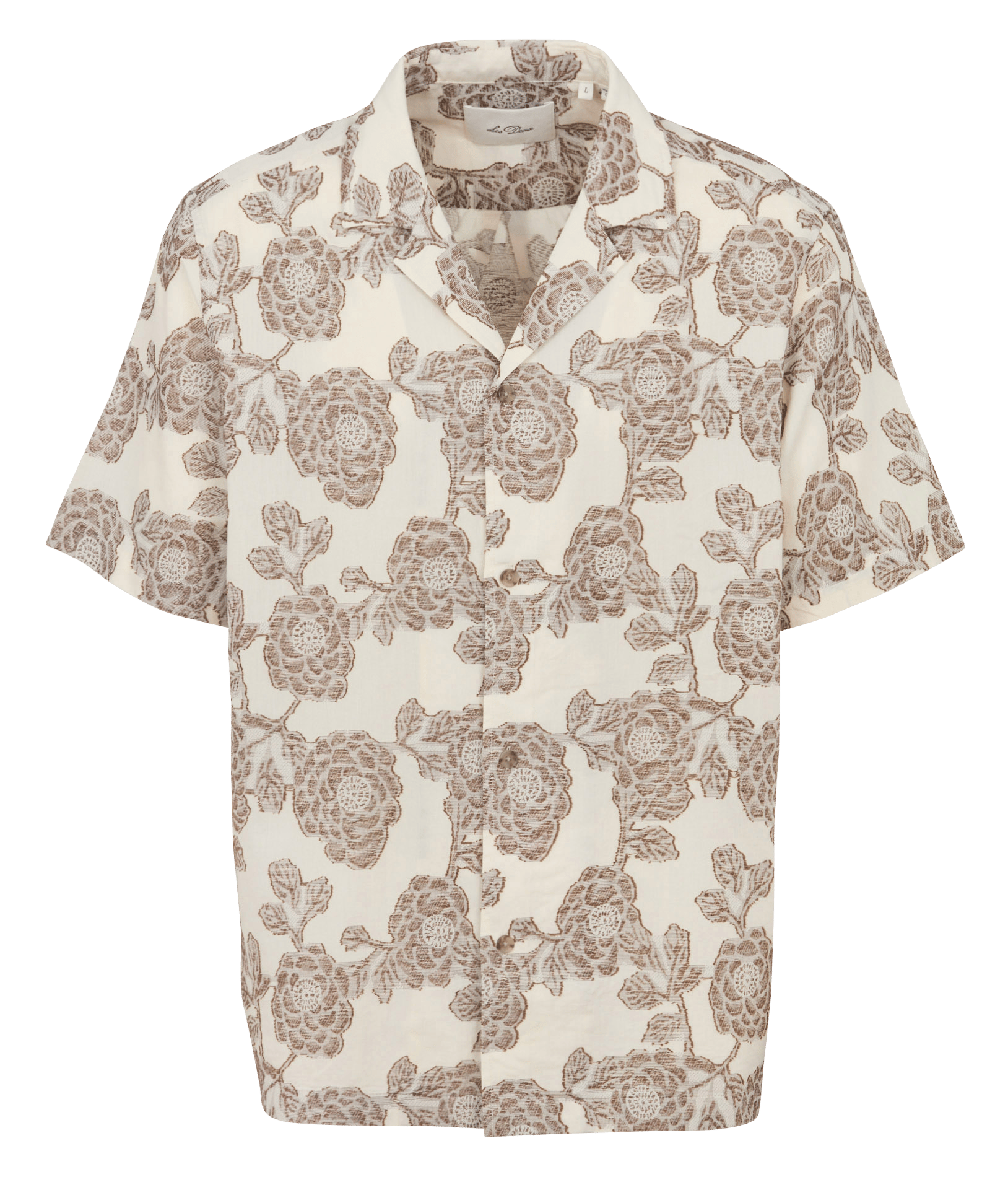 Oversized hemd met Cubaanse kraag van bedrukte katoen LES DEUX Beige