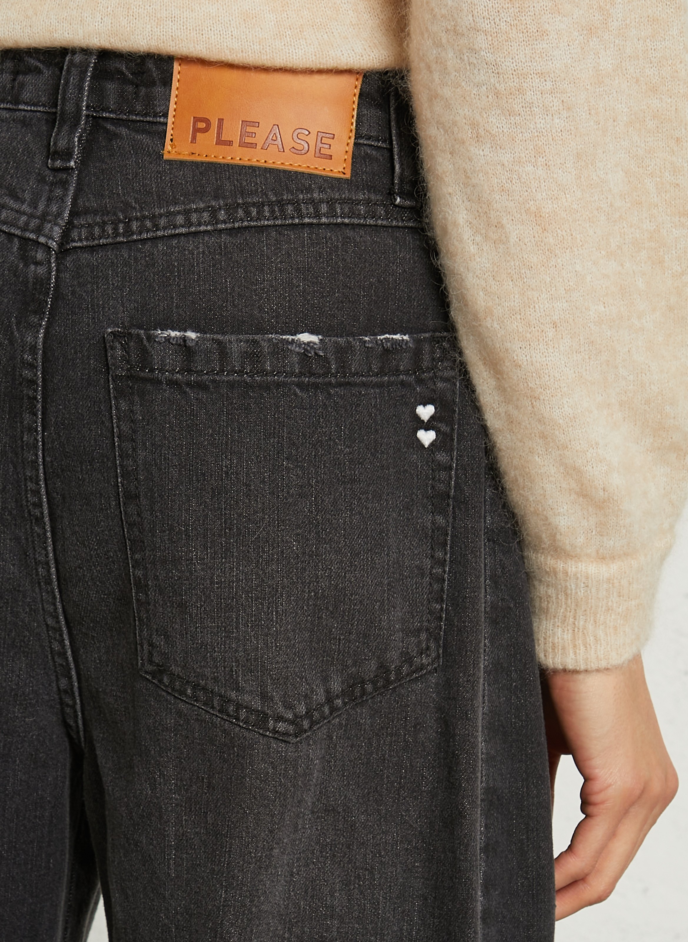 Jean large taille haute en coton PLEASE Noir