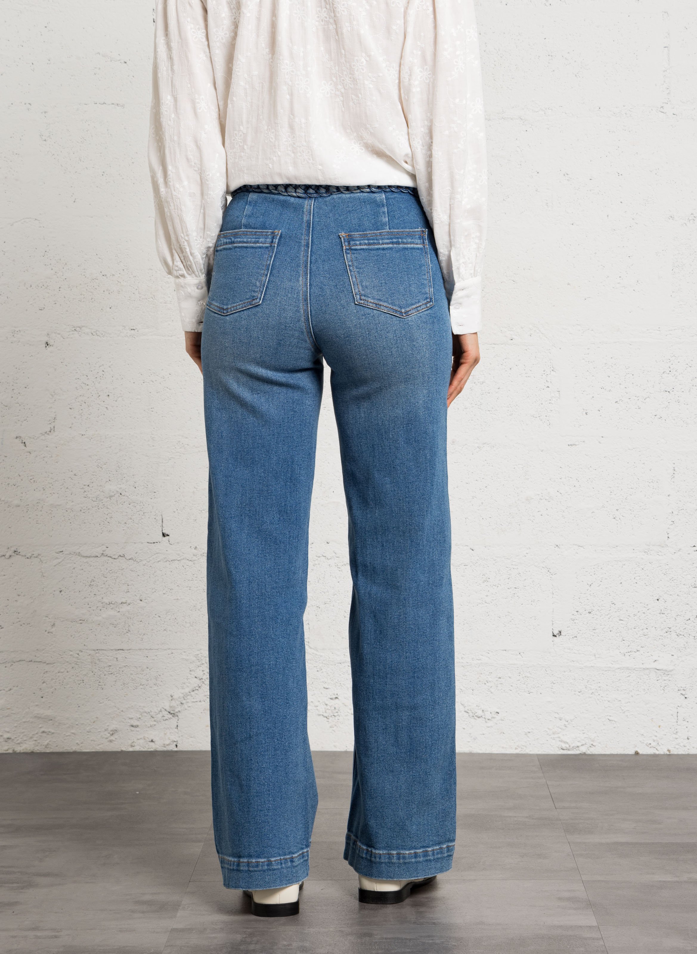 Wide high-waisted jeans with braided belt MAISON 123 Blue
