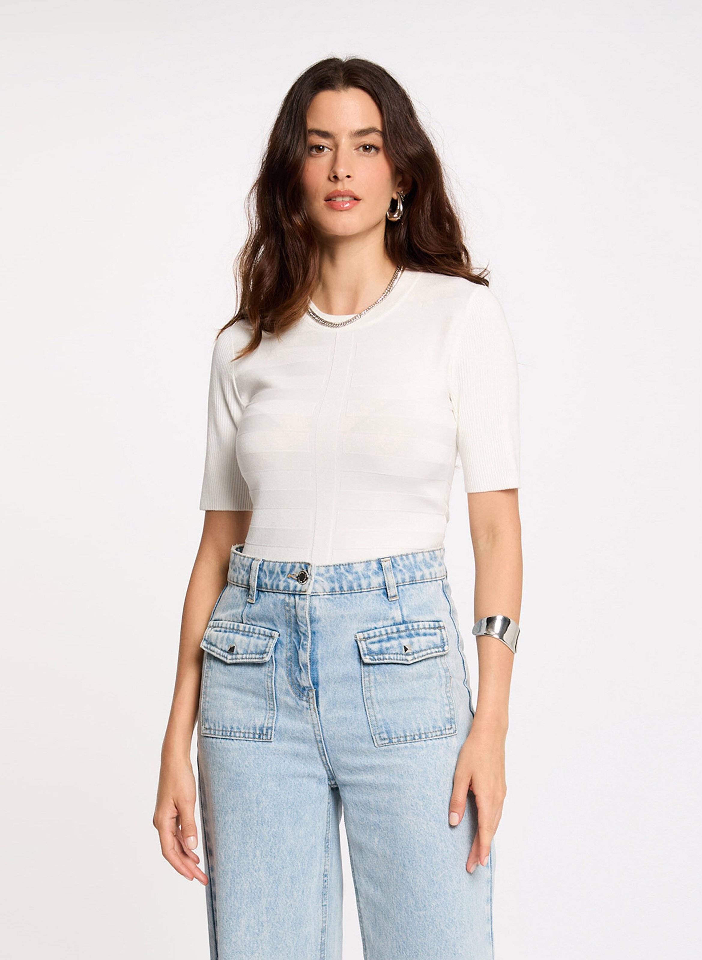 Kurzärmliger Pullover mit Rundhalsausschnitt MORGAN Beige