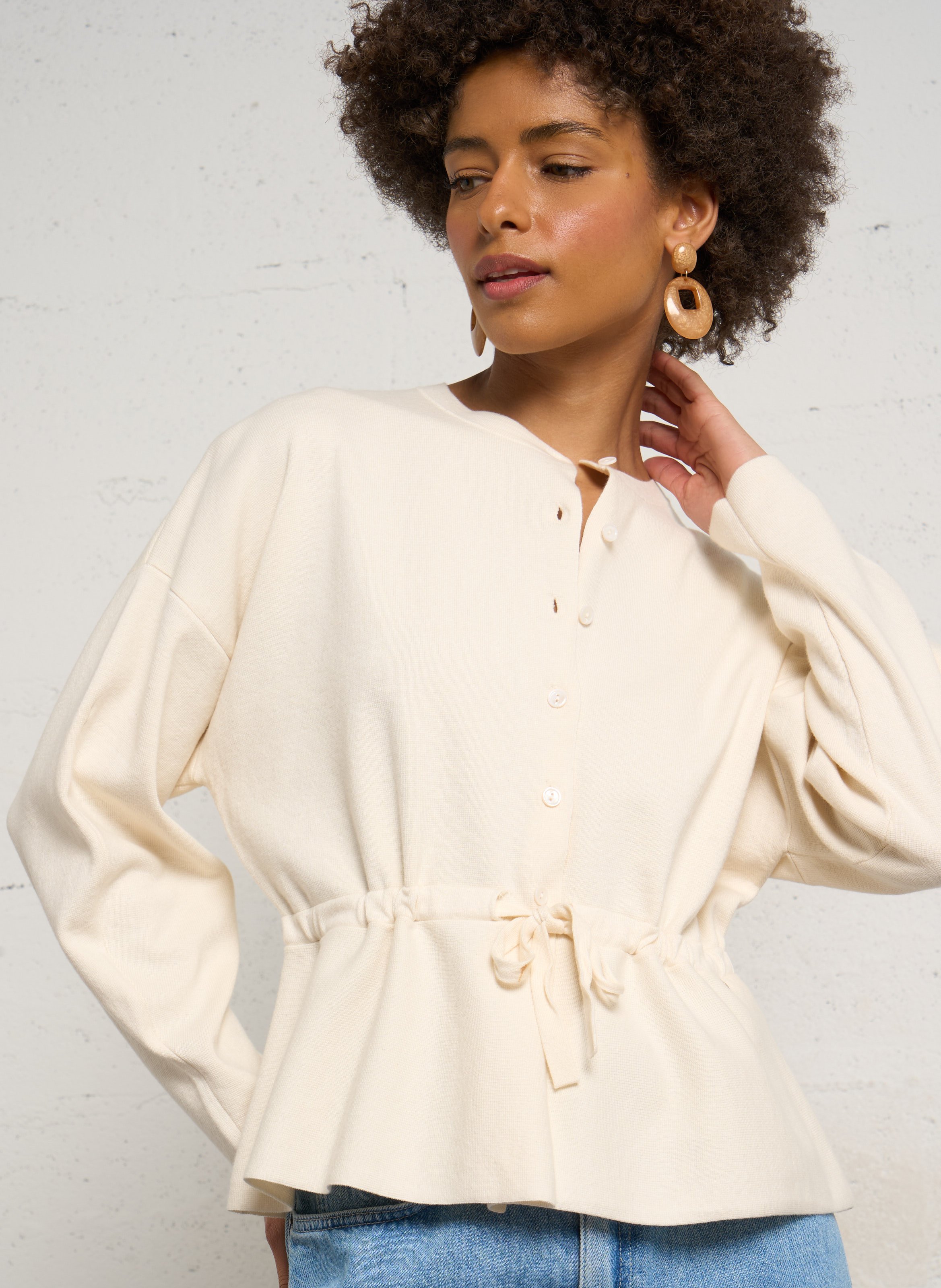 Cotton blend cardigan DES PETITS HAUTS Beige