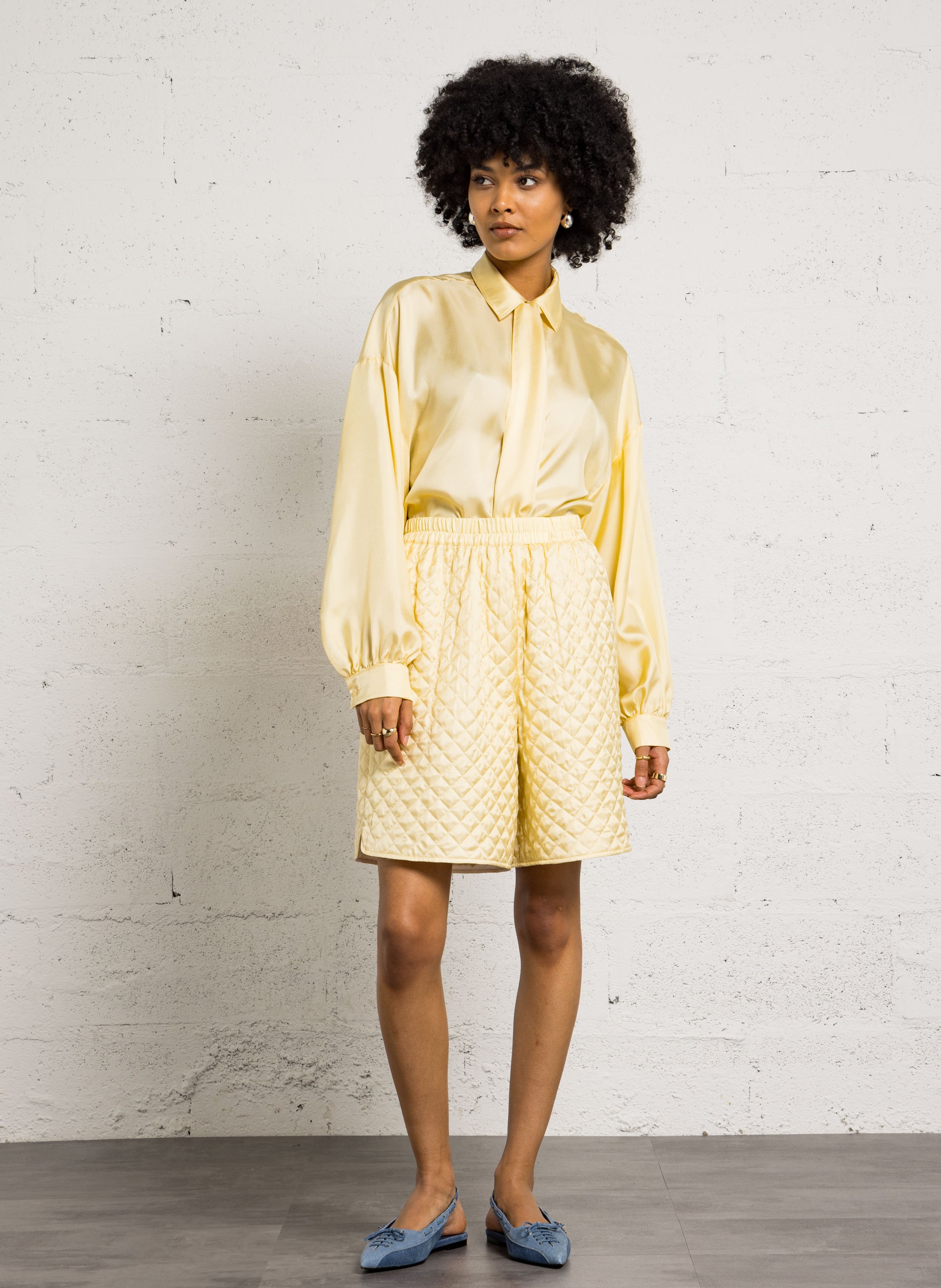 Oversized silk belted shirt STELLA NOVA Yellow