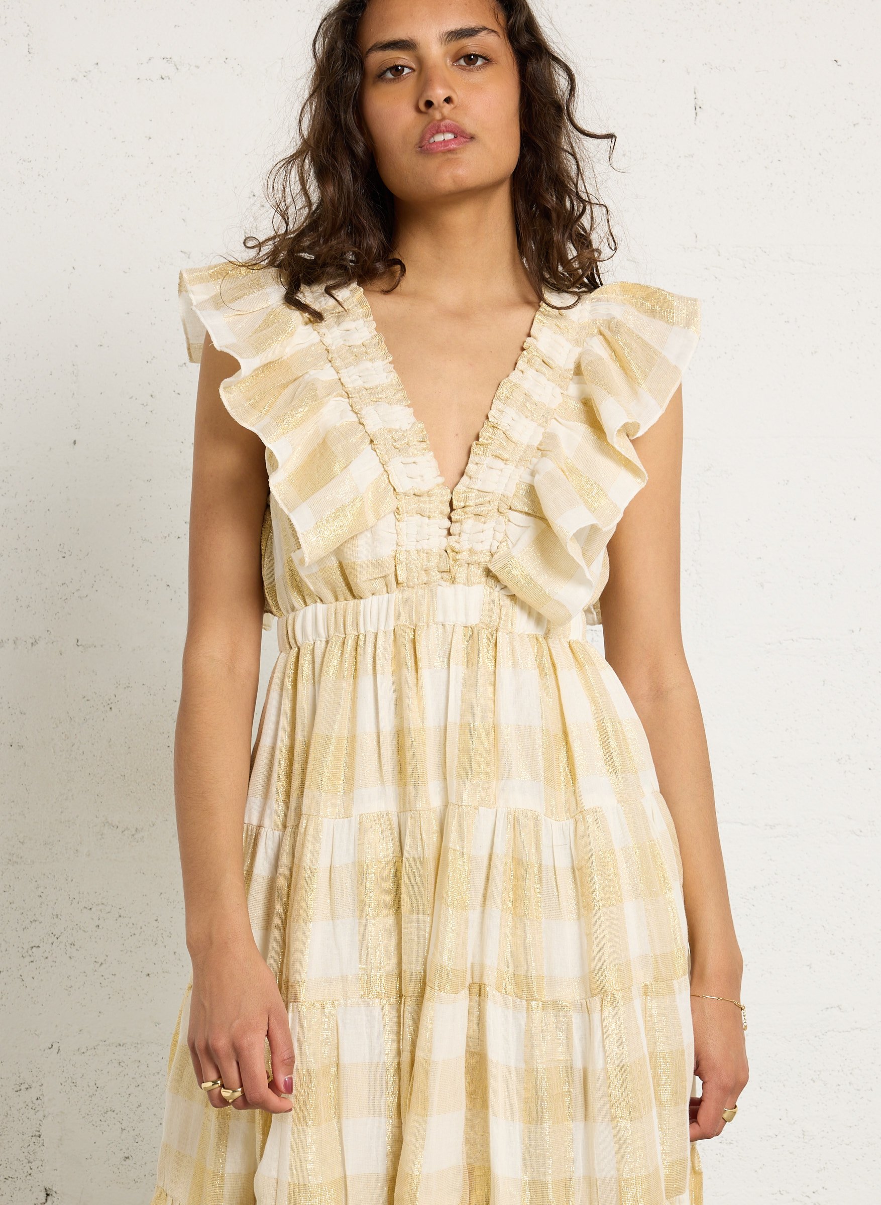 Robe longue col V en coton mélangé SUNDRESS Multicolore