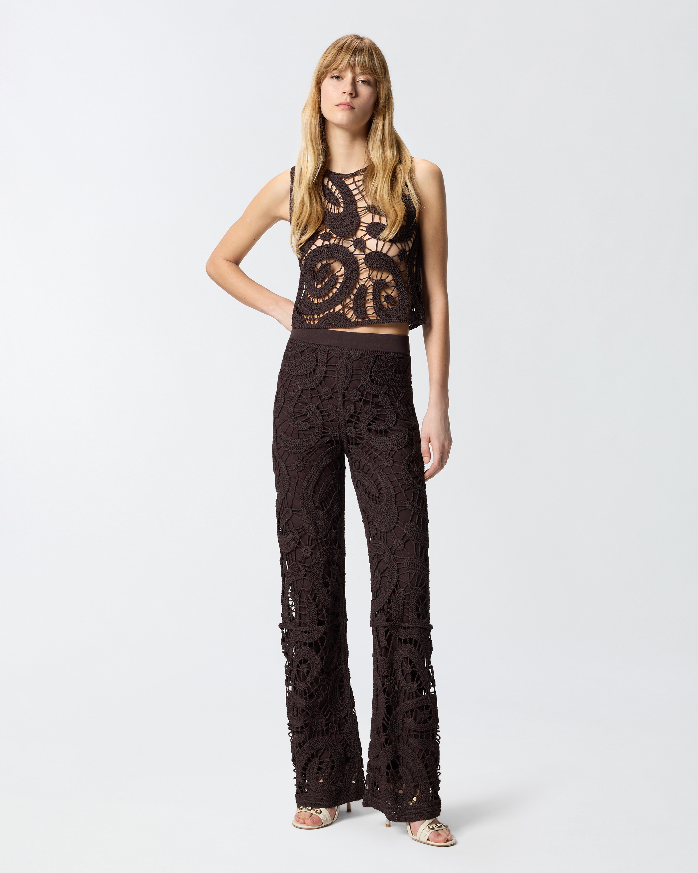 Pantalon en crochet à motif géométrique PINKO Marron