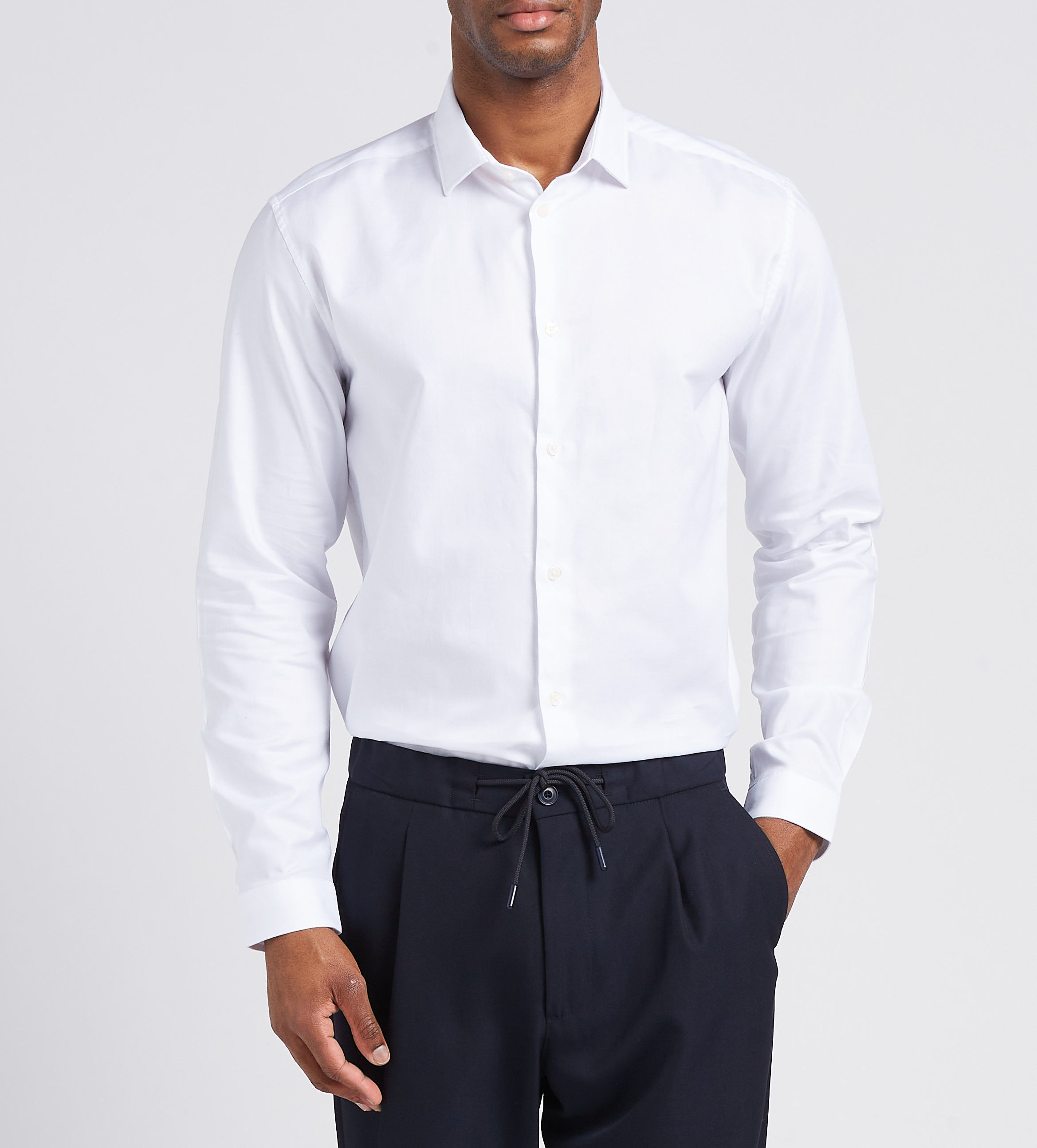 Slim-fit cotton shirt with classic collar AU PRINTEMPS PARIS White