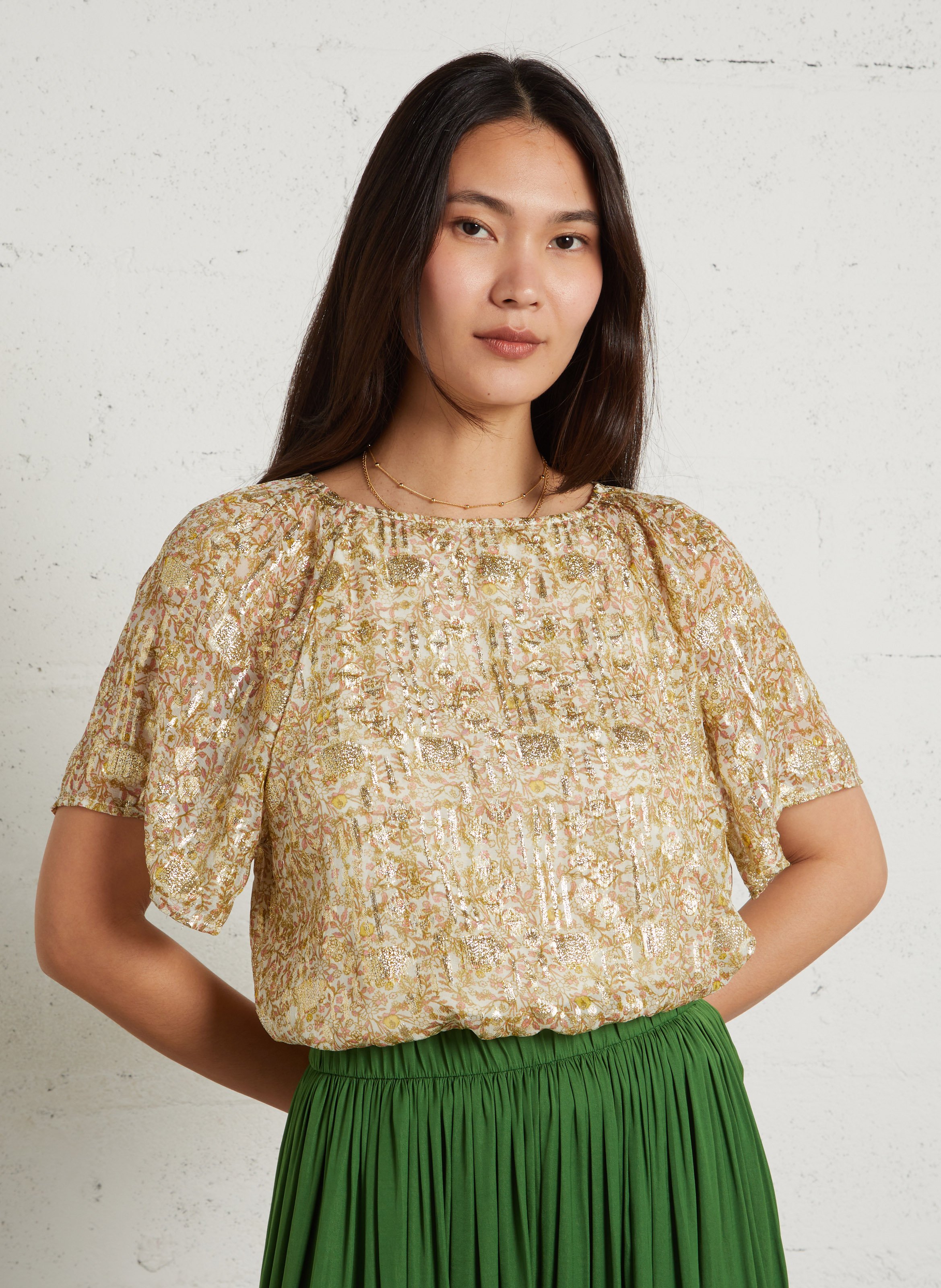 Top met ronde hals en bloemenprint MAISON 123 Geel