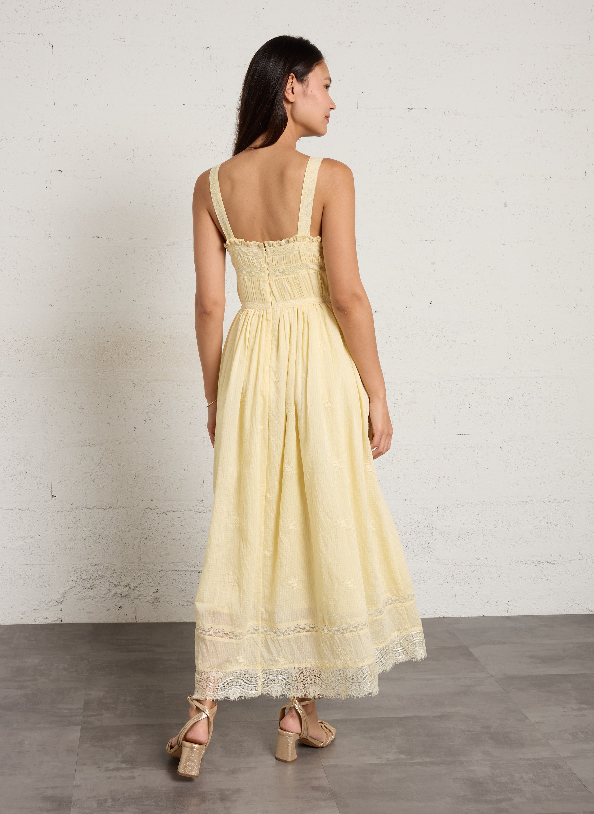 Langes, besticktes Kleid BERENICE Gelb