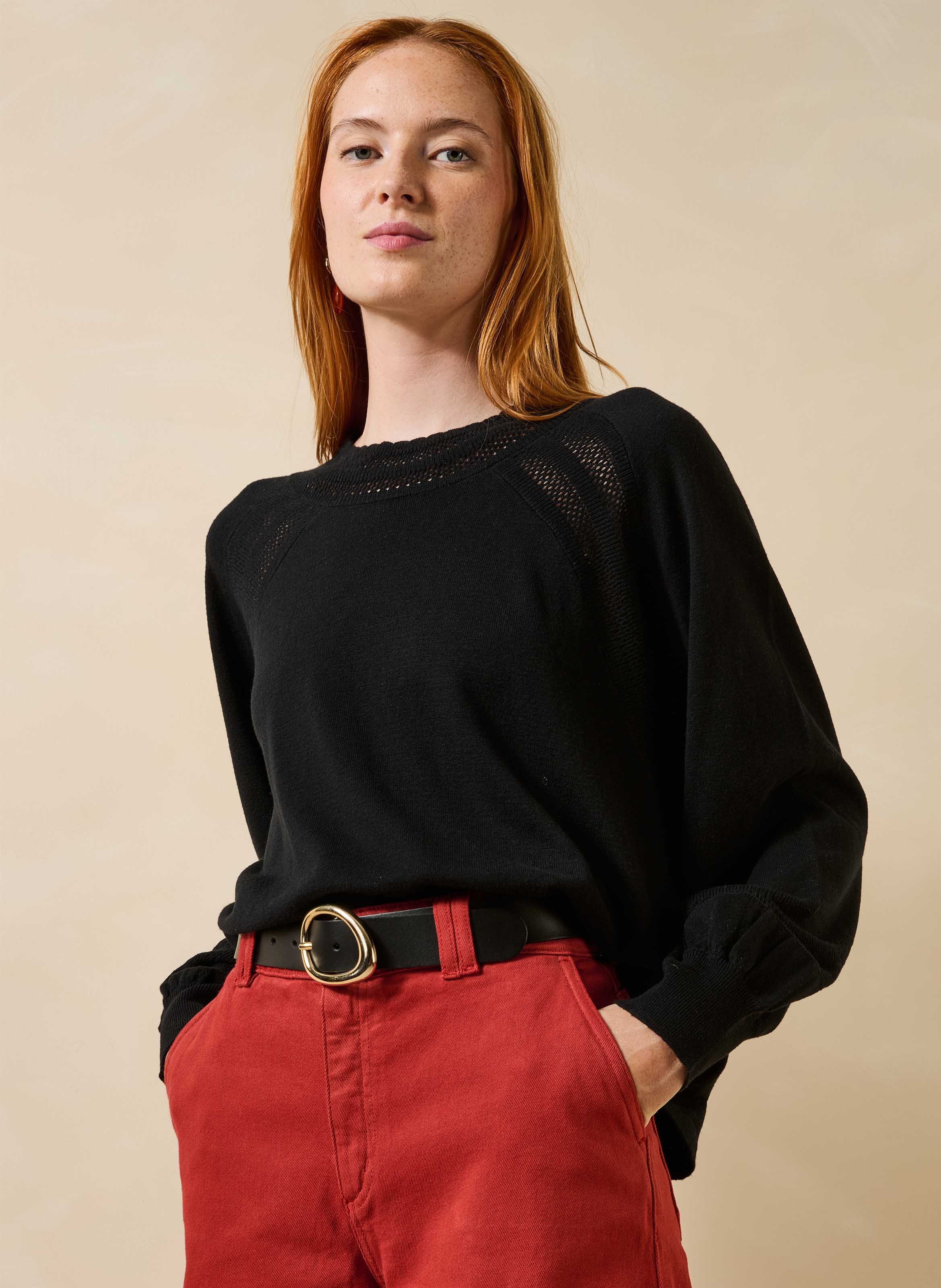 Ceinture à boucle ovale en cuir LA FEE MARABOUTEE Noir