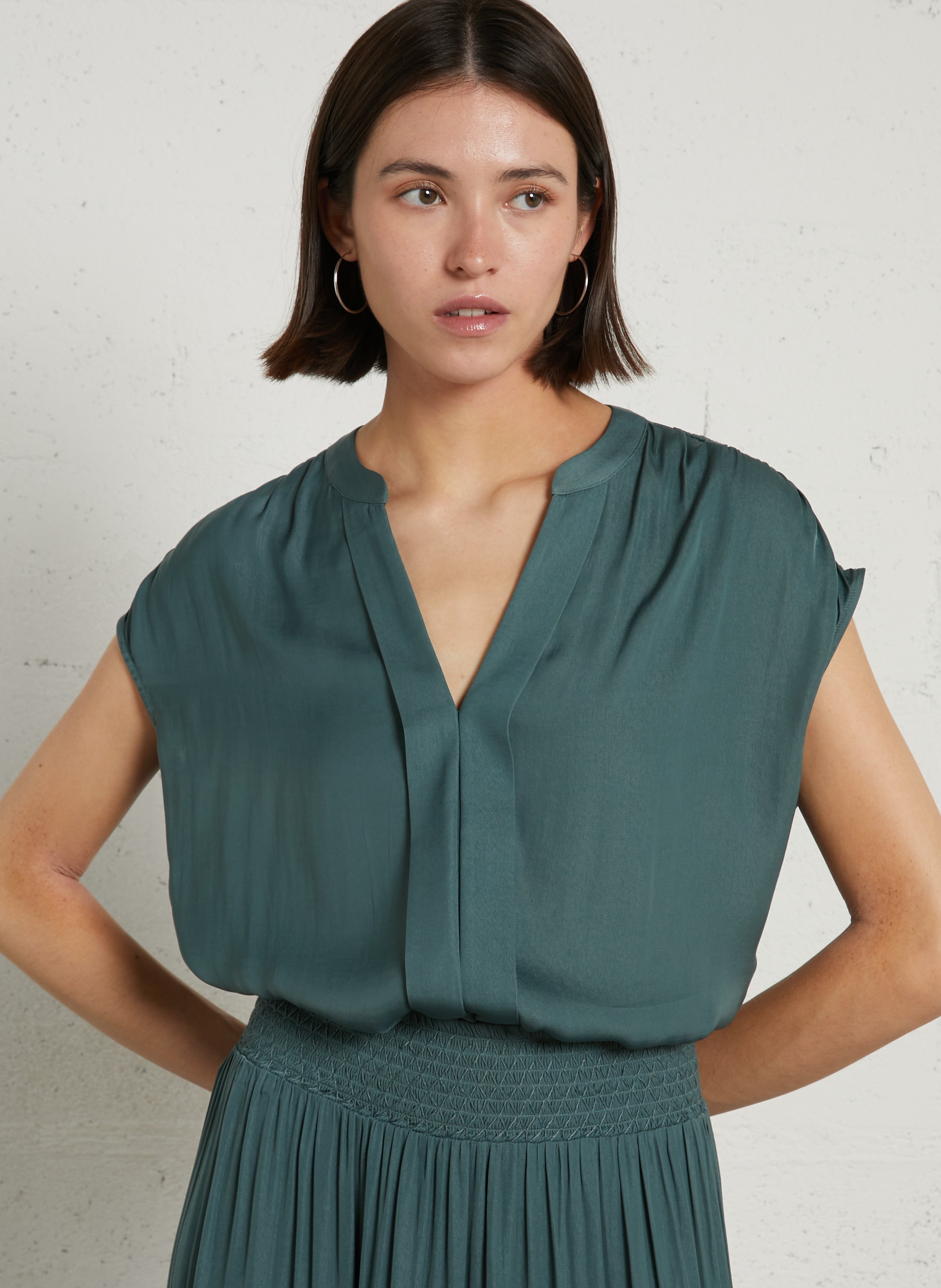Oversize V-Ausschnitt Satin Top MAISON 123 Blau