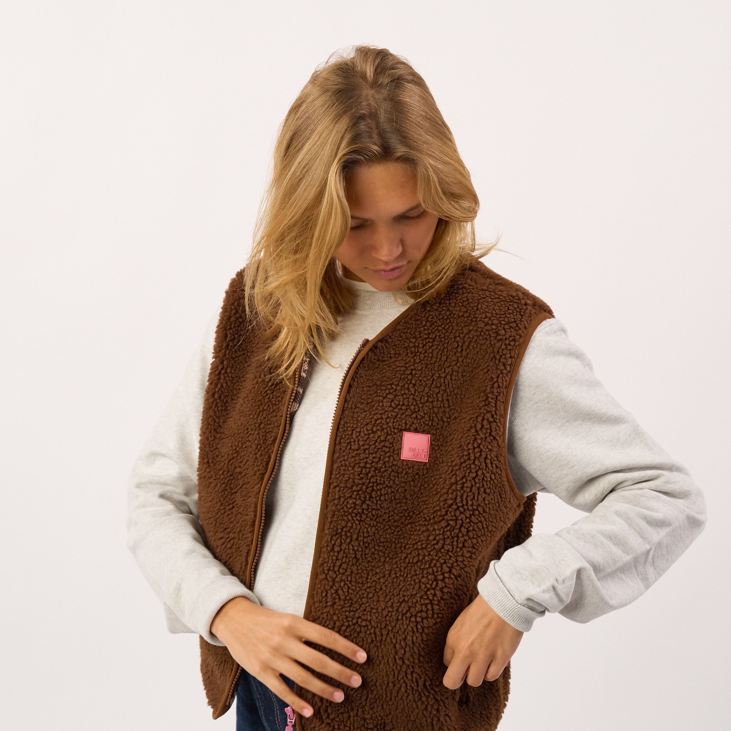 Sleeveless Sherpa Zip-Up Vest BILLYBELT Brown