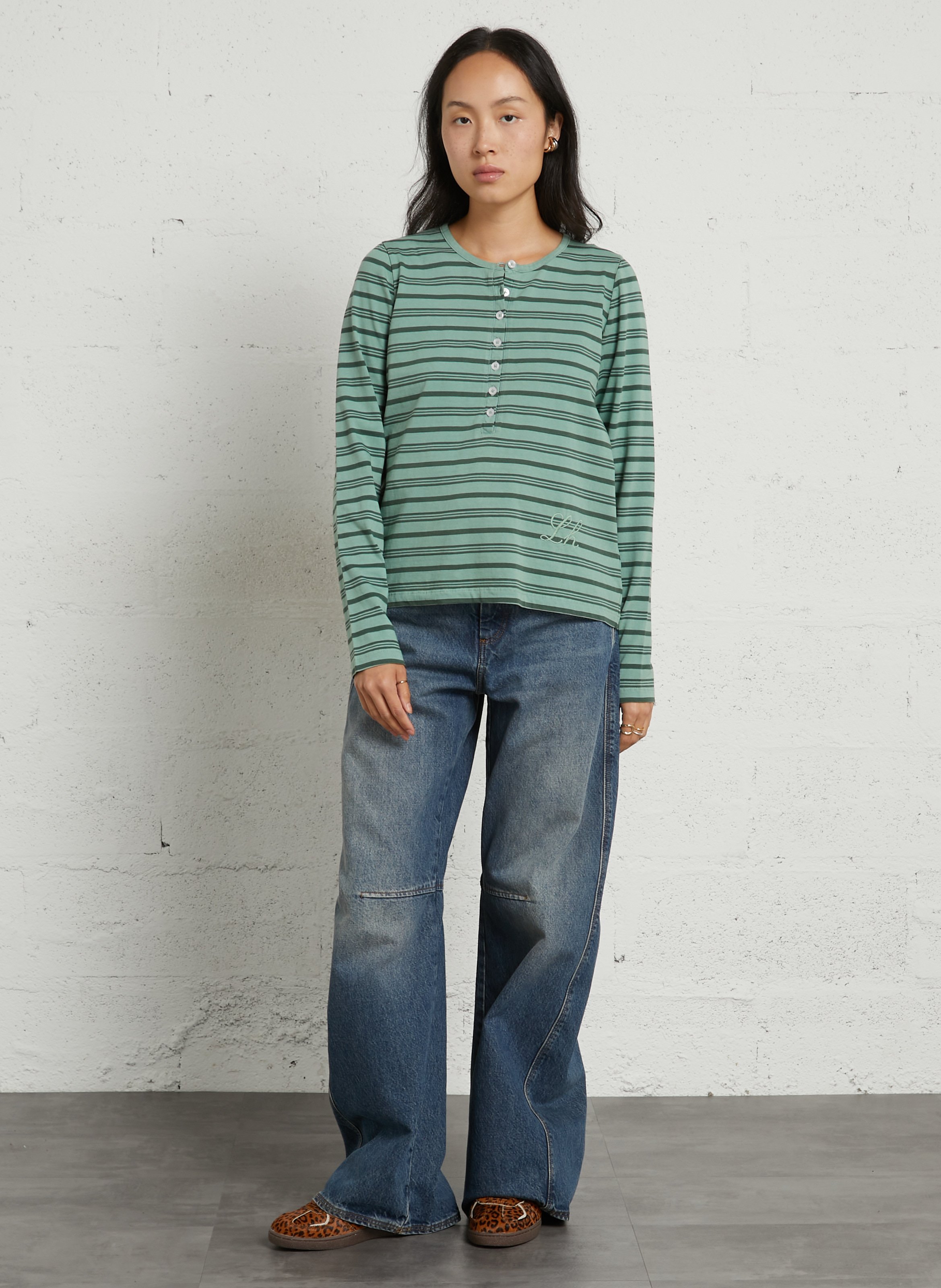 T-shirt rayé en coton bio LEON & HARPER Vert