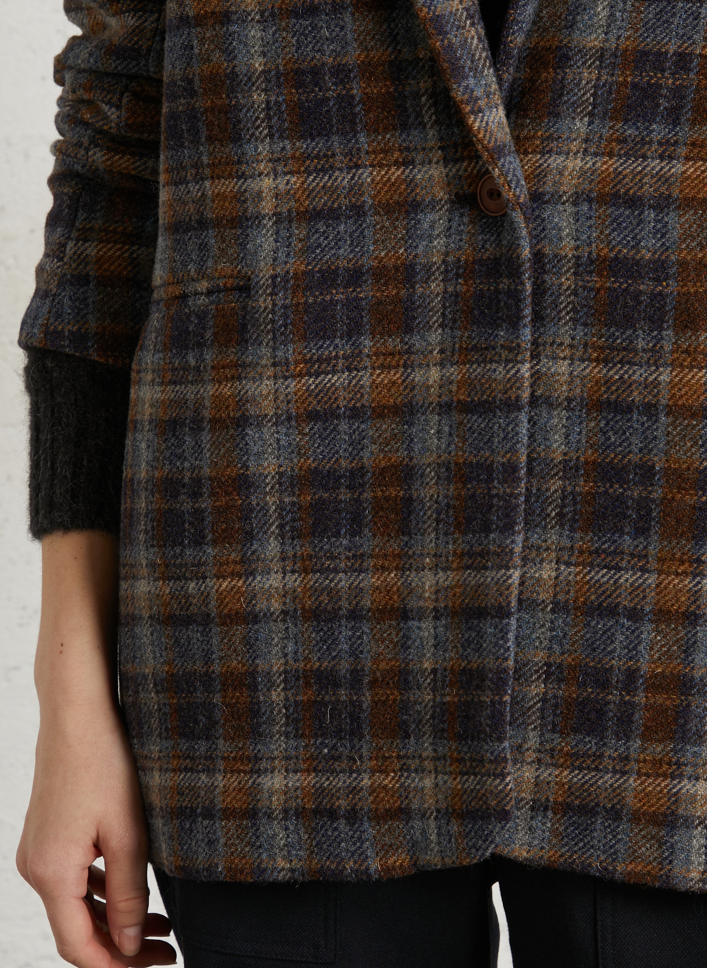 Veste ample col tailleur à carreaux en laine vierge BELLA JONES Bleu
