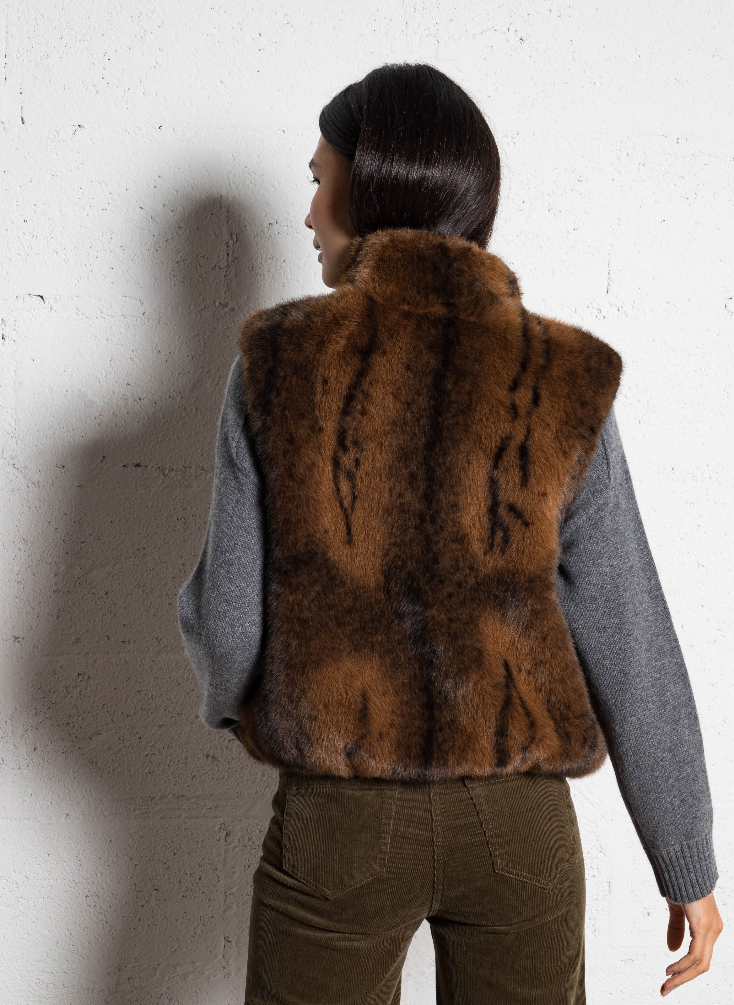 Gilet sans manches effet fourrure MAISON 123 Marron