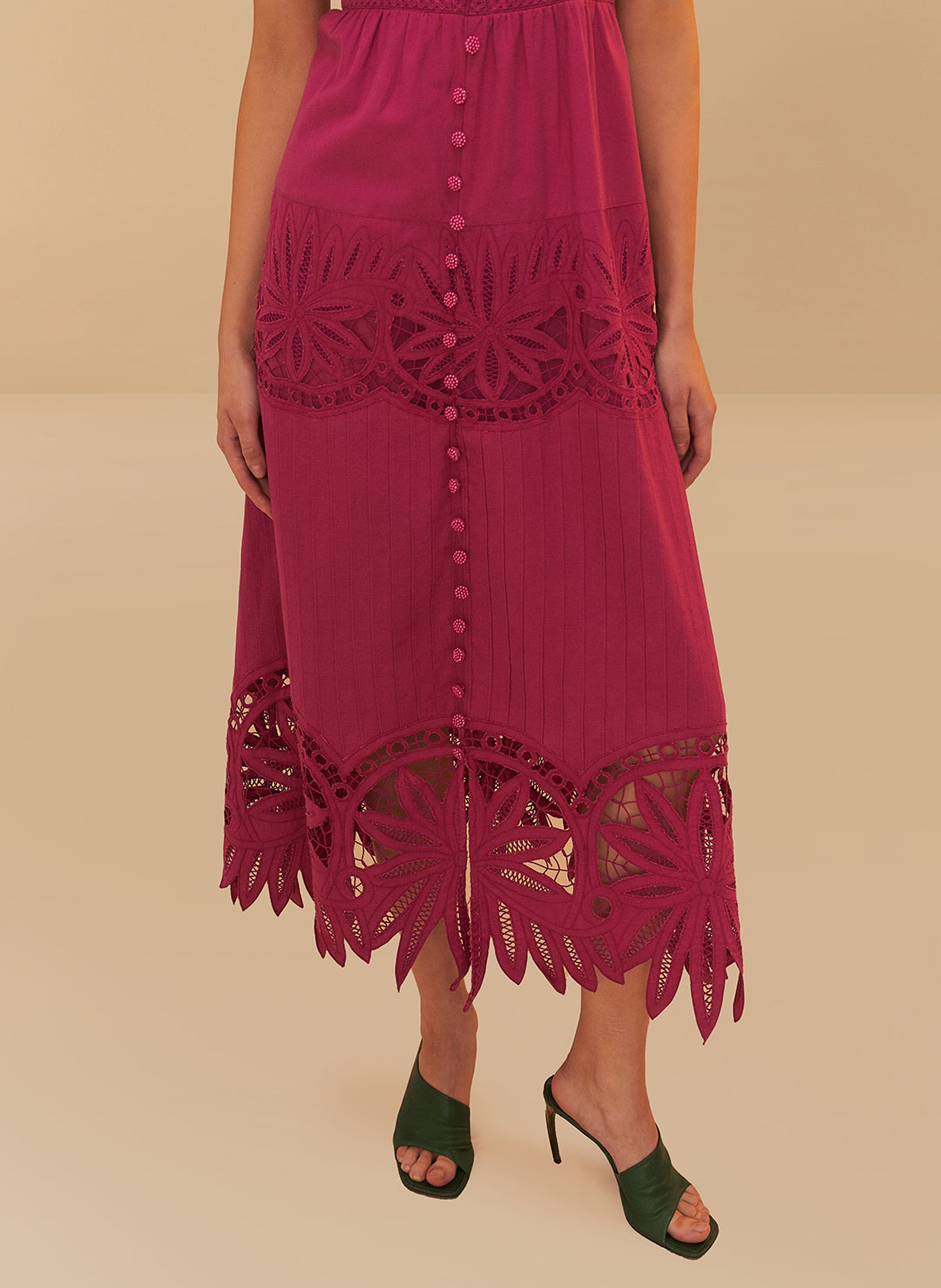 Robe midi évasée en dentelle Rose