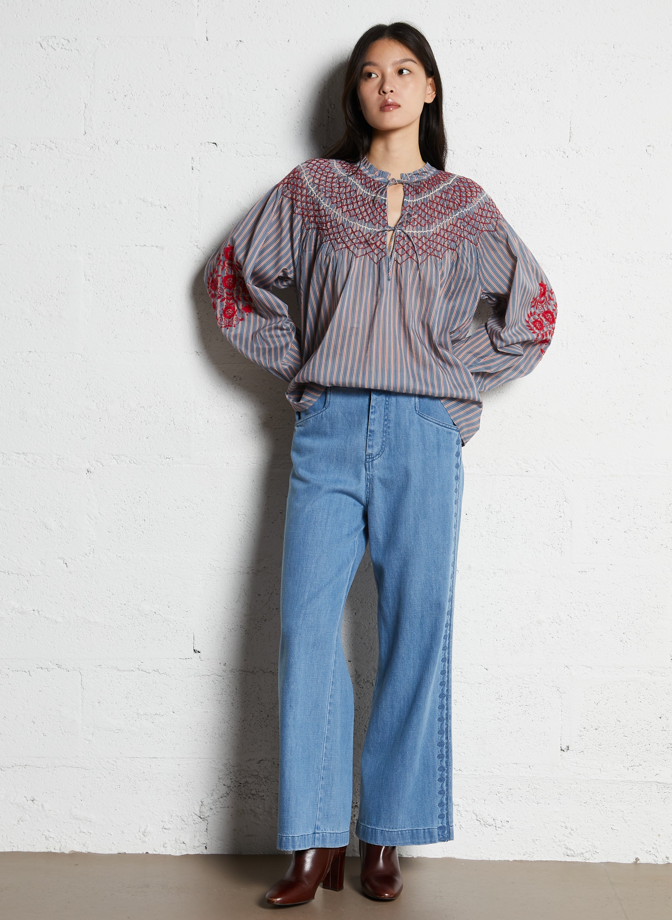 Oversized striped cotton top LOUISE MISHA Blue