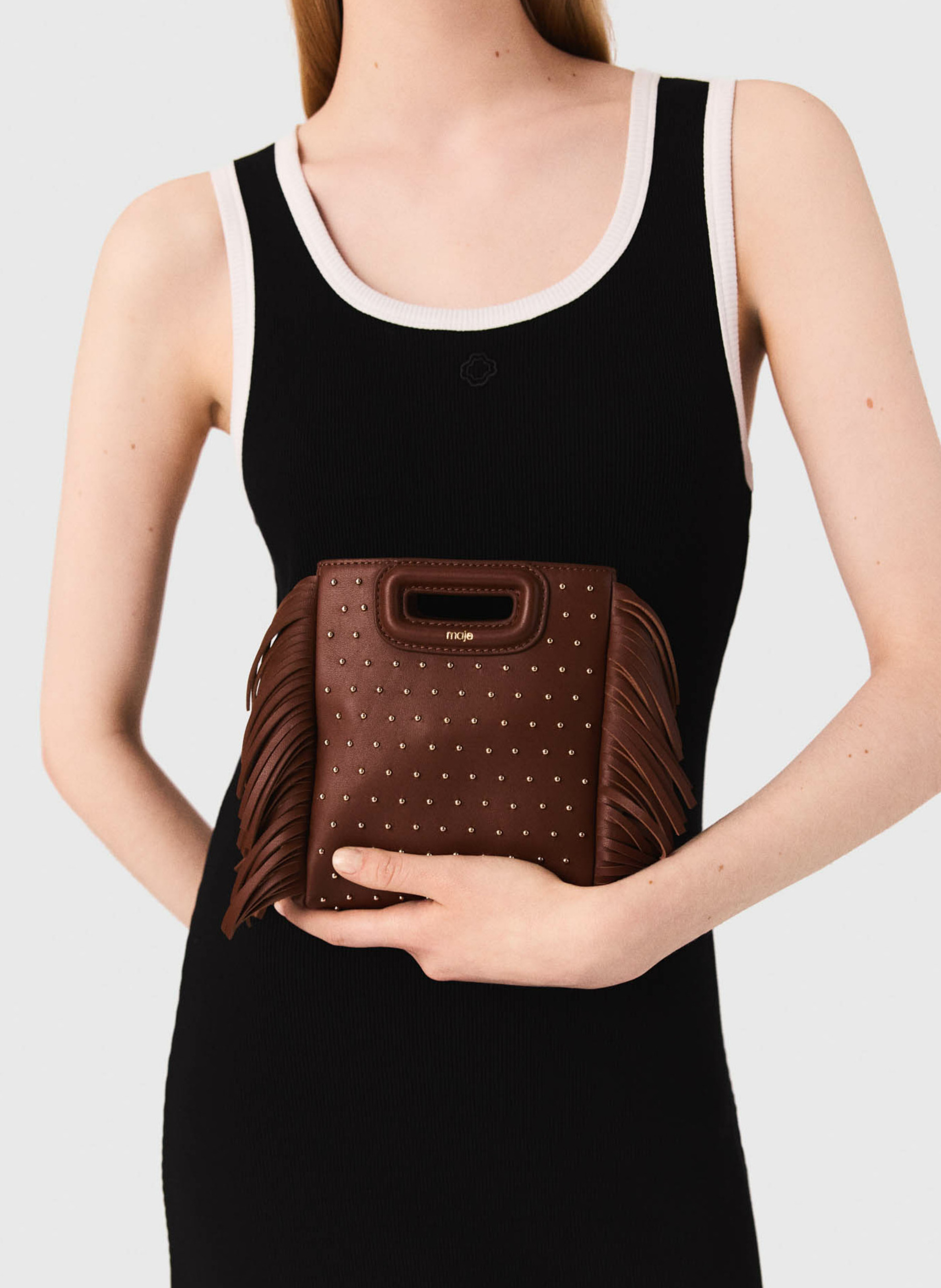 Robe midi sans manches unie MAJE Noir