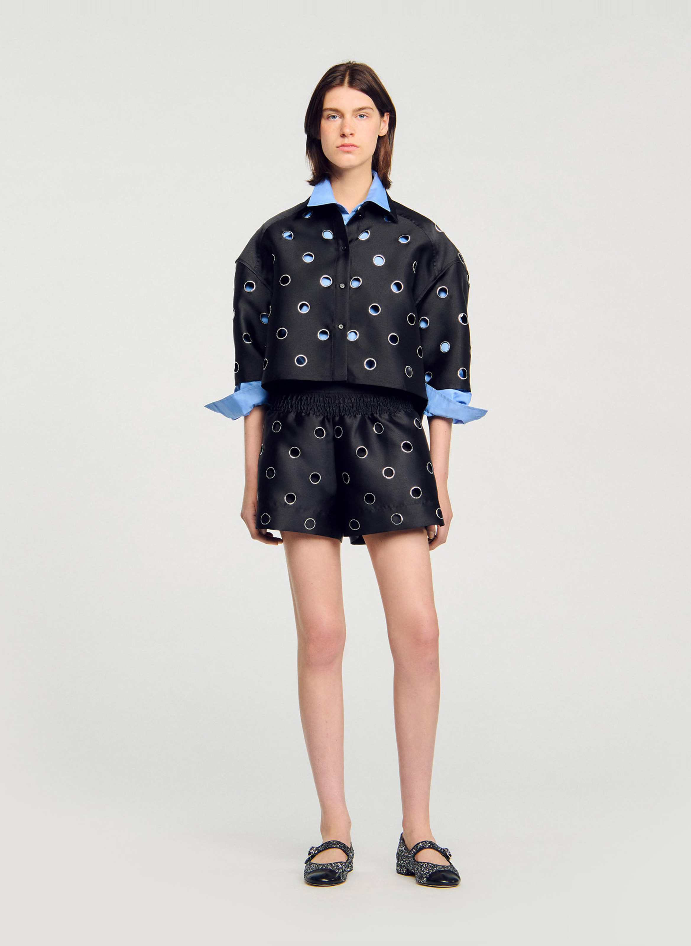 Short large aspect cuir SANDRO Noir