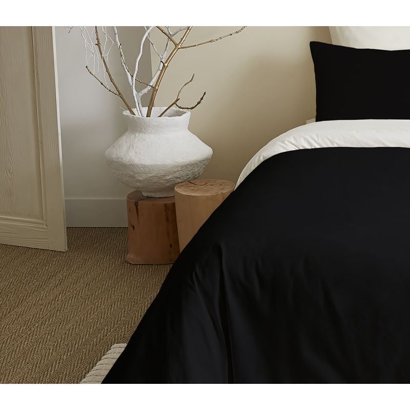 Complete set 6 pieces black/white reversible duvet cover for 180 x 200 cm bed "king size" COTON PUR White