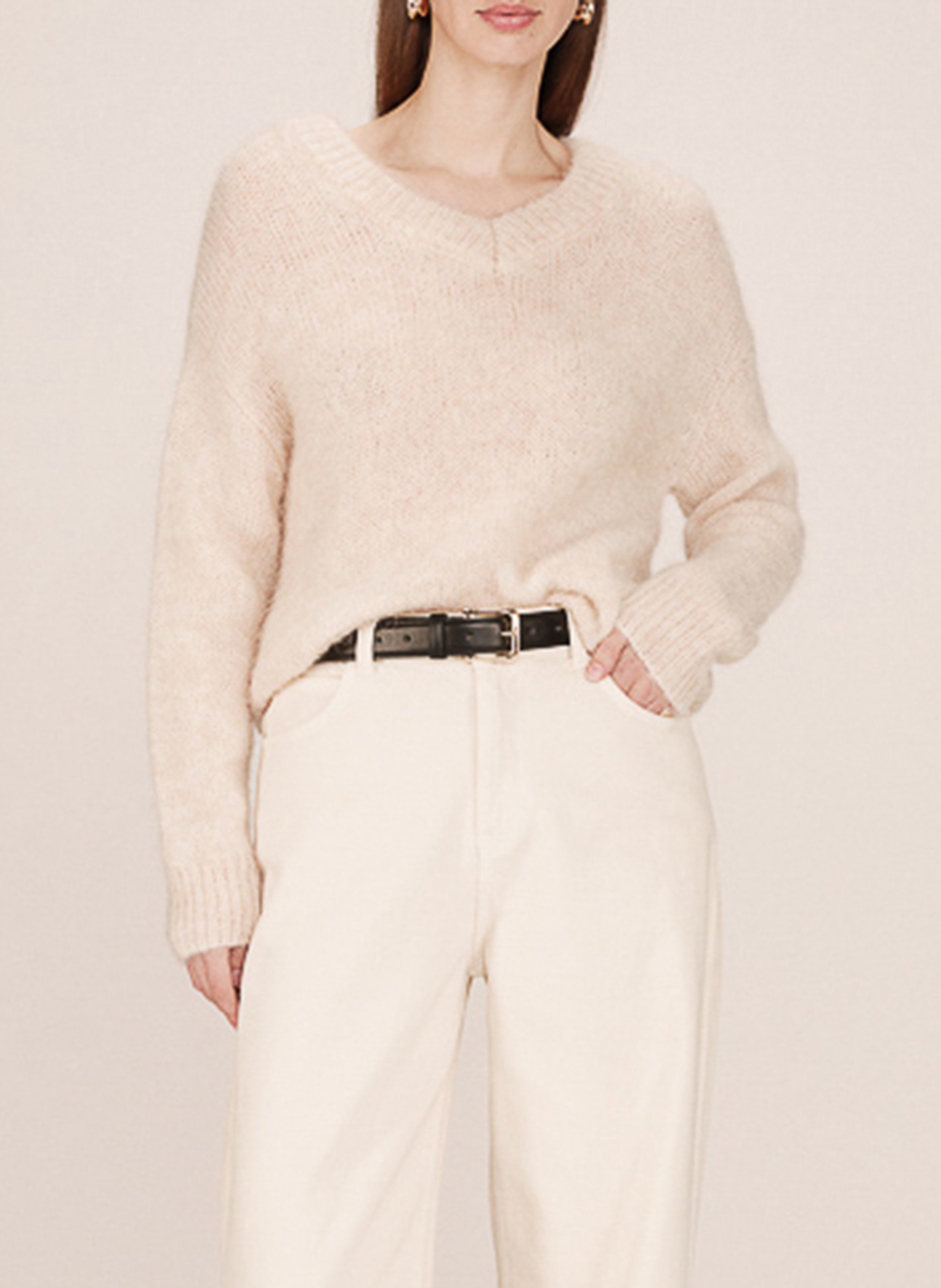 Straight-cut V-neck knit sweater GRACE ET MILA Yellow
