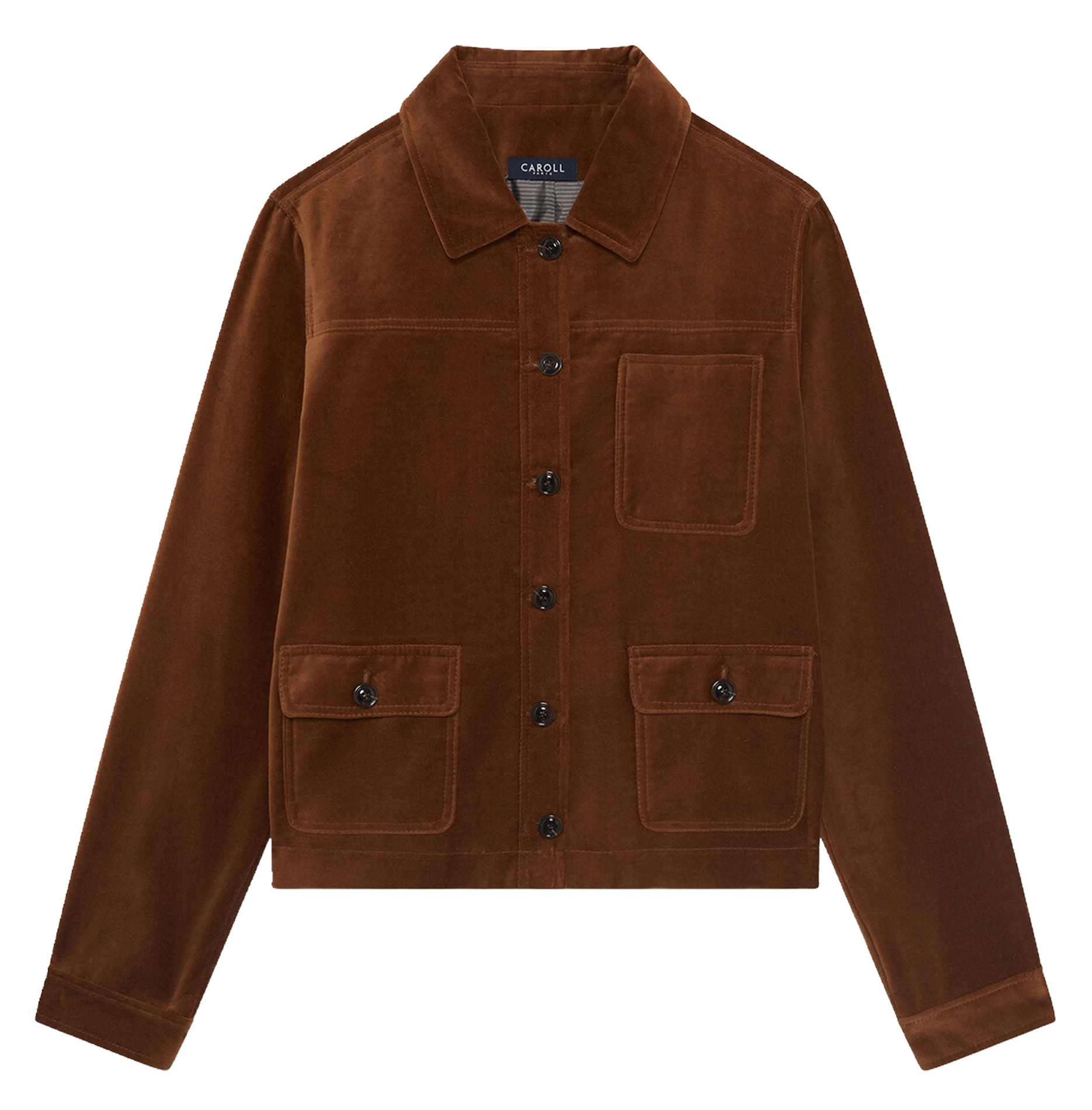 Straight cotton jacket with classic collar CAROLL Brown