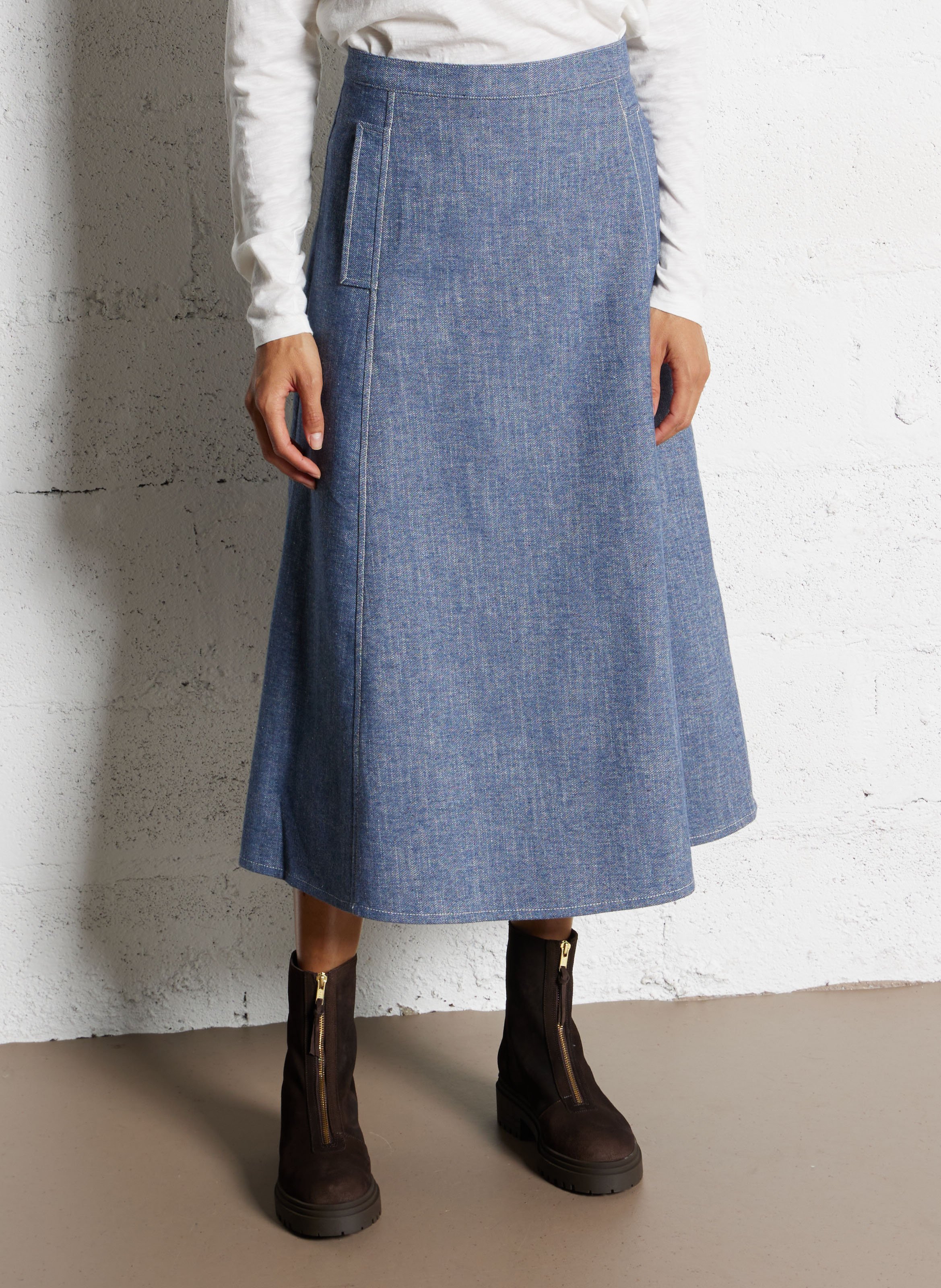 Jupe évasée en coton mélangé BENSIMON Bleu