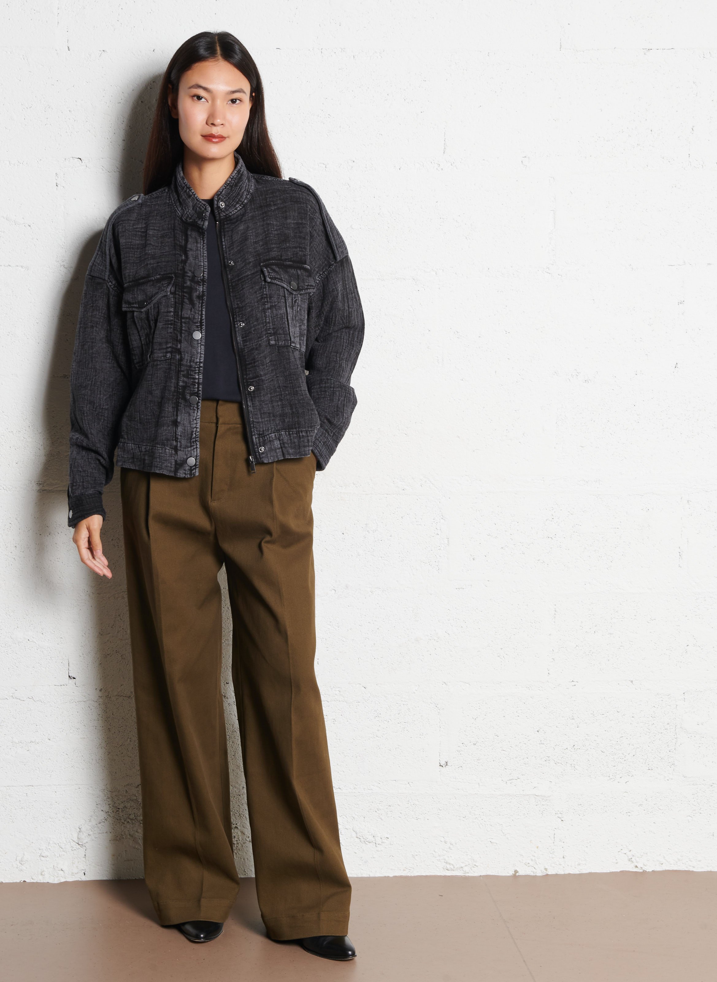 Short high-neck cotton gauze jacket IKKS Grey