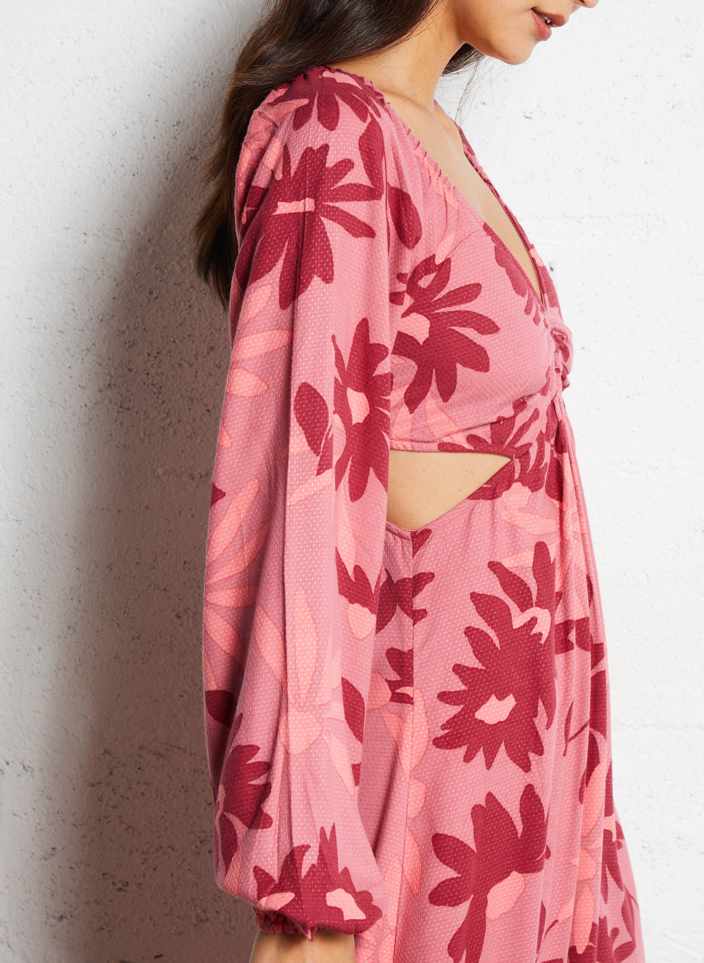 Robe longue col v à imprimé floral BILLABONG Rose