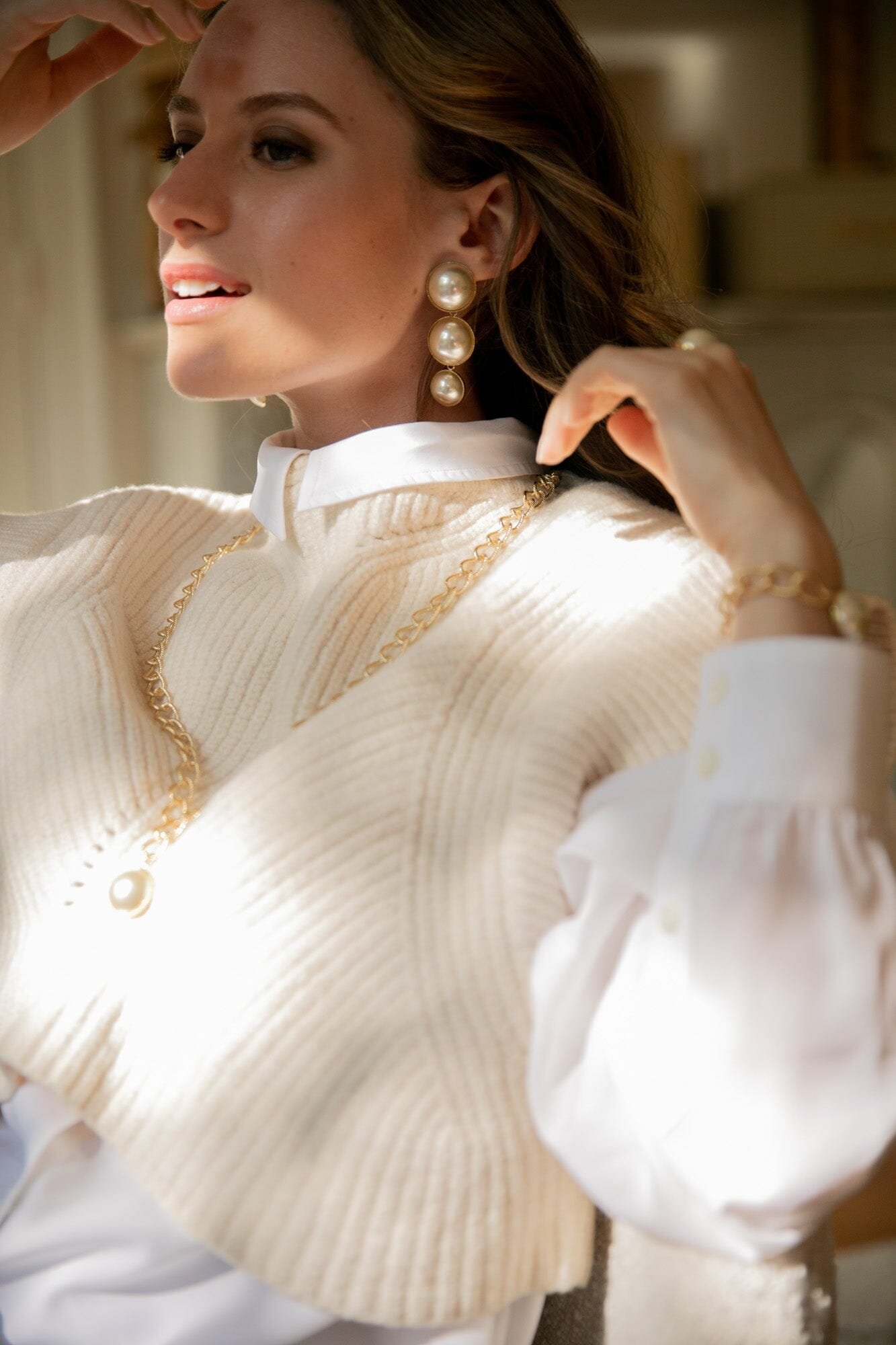 Maxi silver-plated pearl drop stud earrings MONSIEUR SIMONE Golden