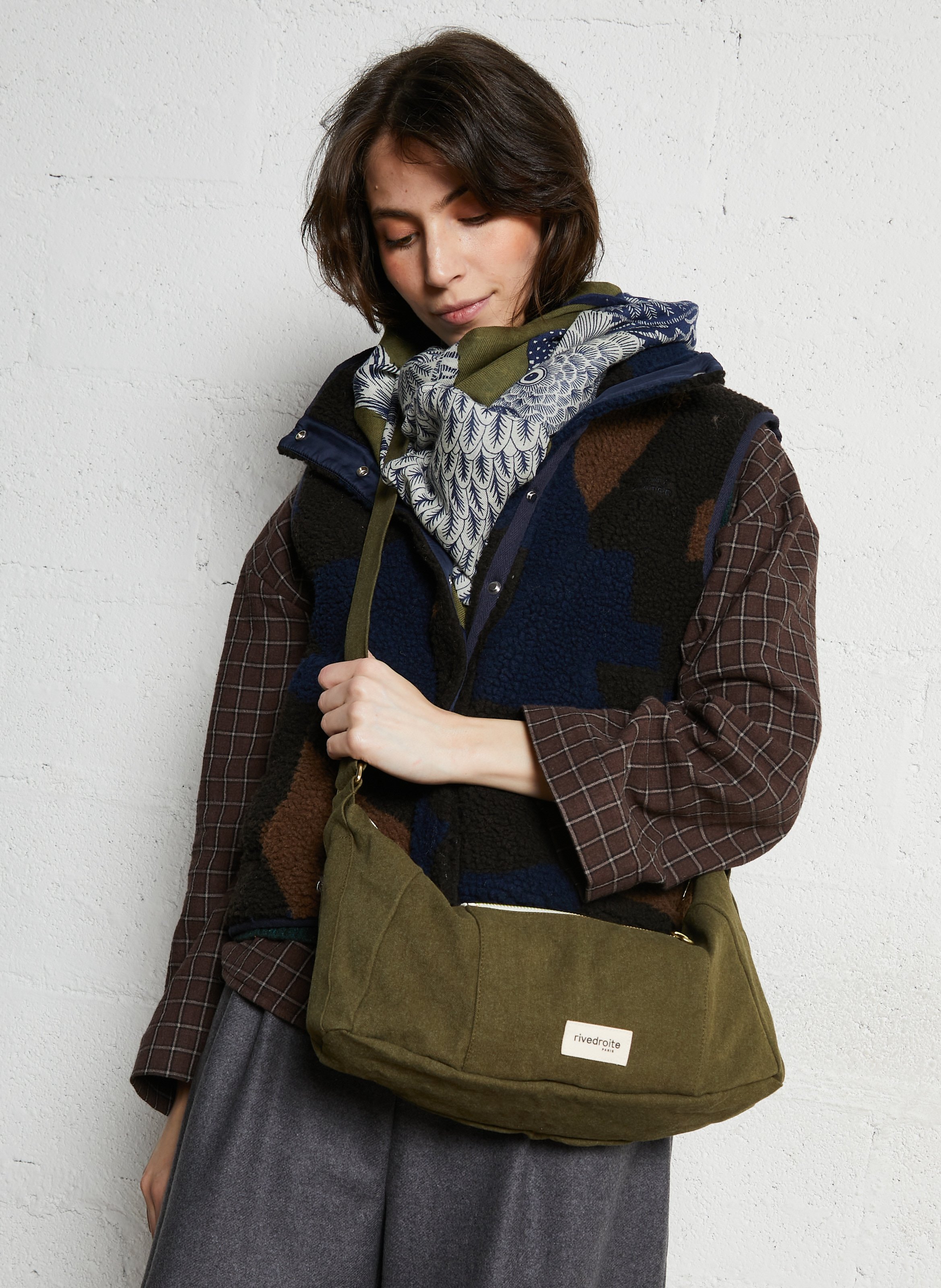 Plain shoulder bag in blended cotton RIVEDROITE PARIS Khaki